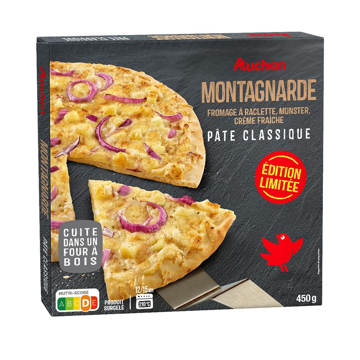 AUCHAN Pizza montagnarde cuite dans un four à bois 450g