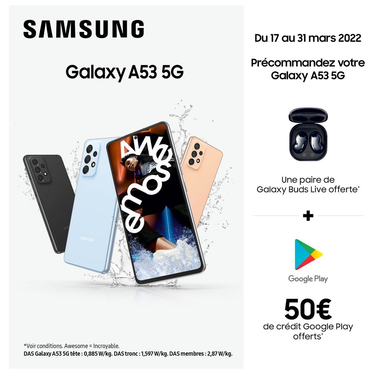 SAMSUNG Galaxy A53 5G - 128GO - Noir