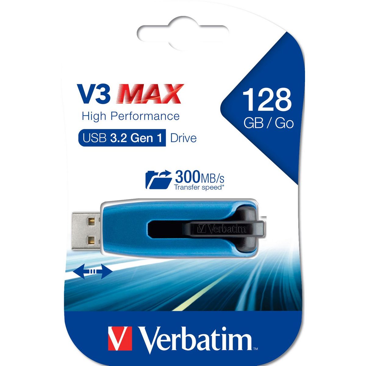 VERBATIM Clé USB V3MAX 128G USB3.2GEN1 - Bleu