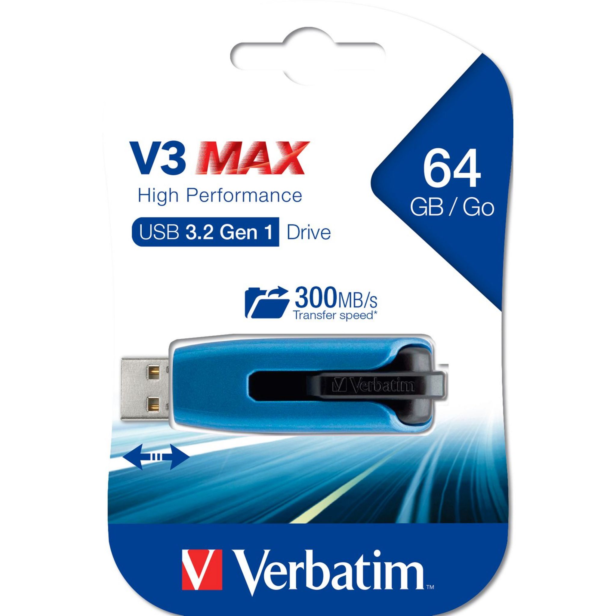 Voir la diapositive 4 : VERBATIM Clé USB V3MAX 64GO USB3.2GEN1 - Bleu