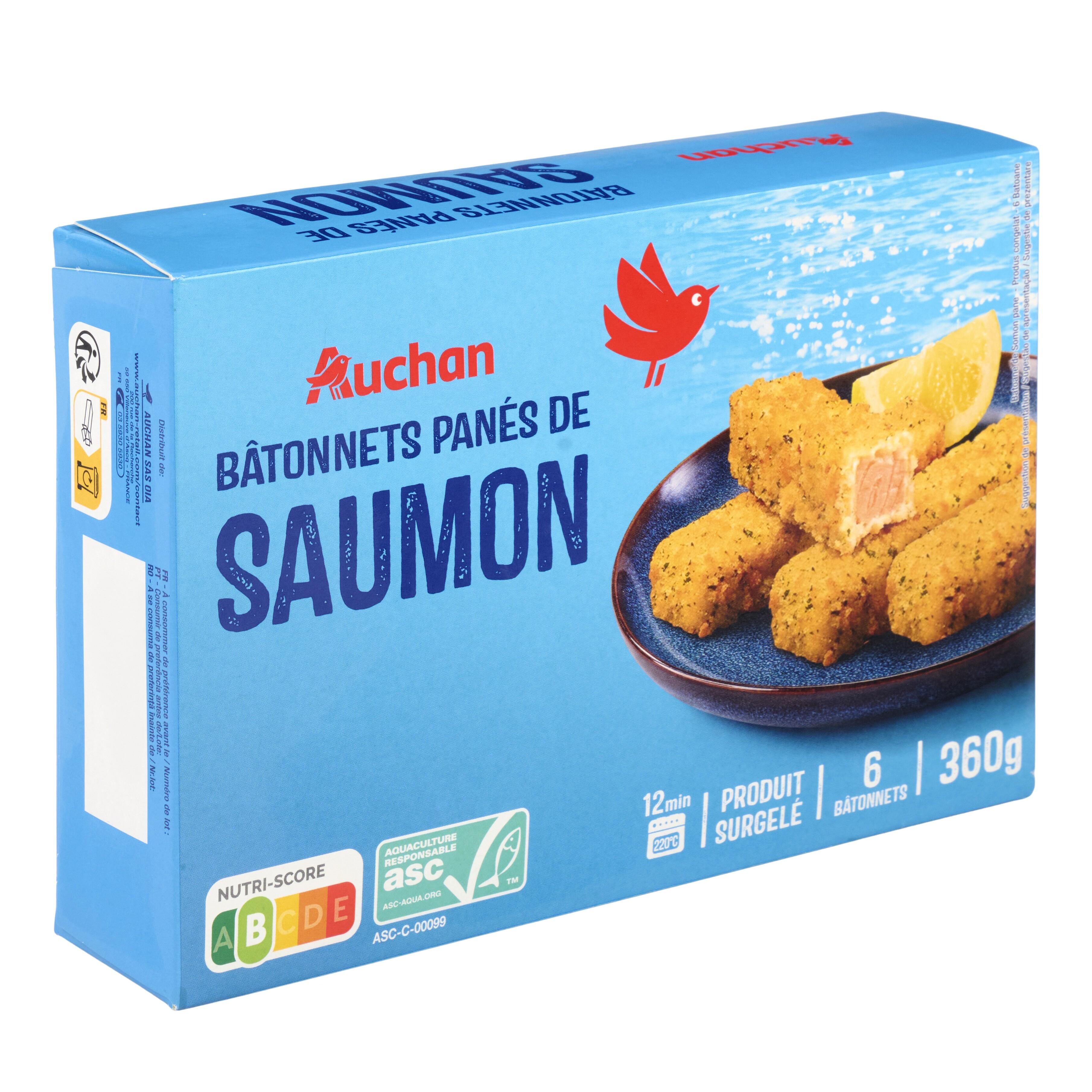 Voir la diapositive 3 : AUCHAN Bâtonnets panés de saumon 6 pièces 360g