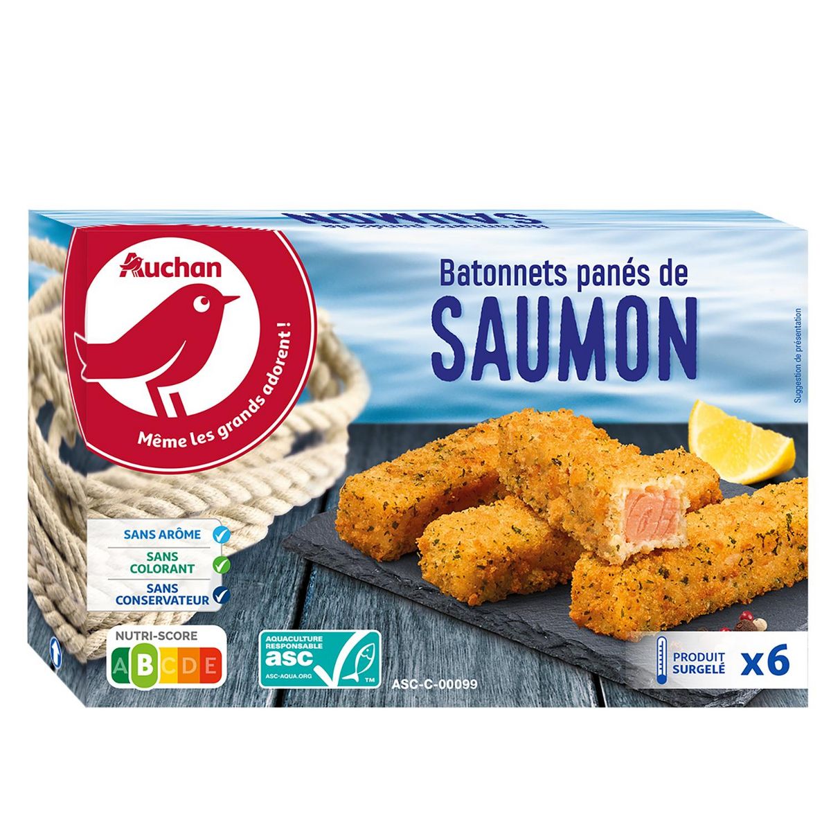 AUCHAN Bâtonnets panés de saumon 6 pièces 360g