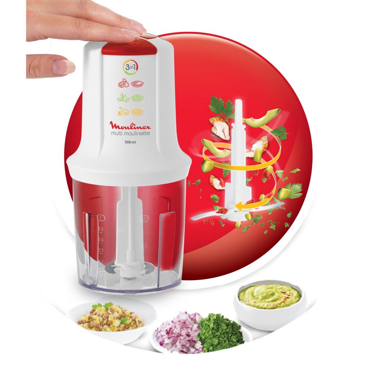 MOULINEX Mini hachoir Multi-Moulinette AT710110 - Blanc