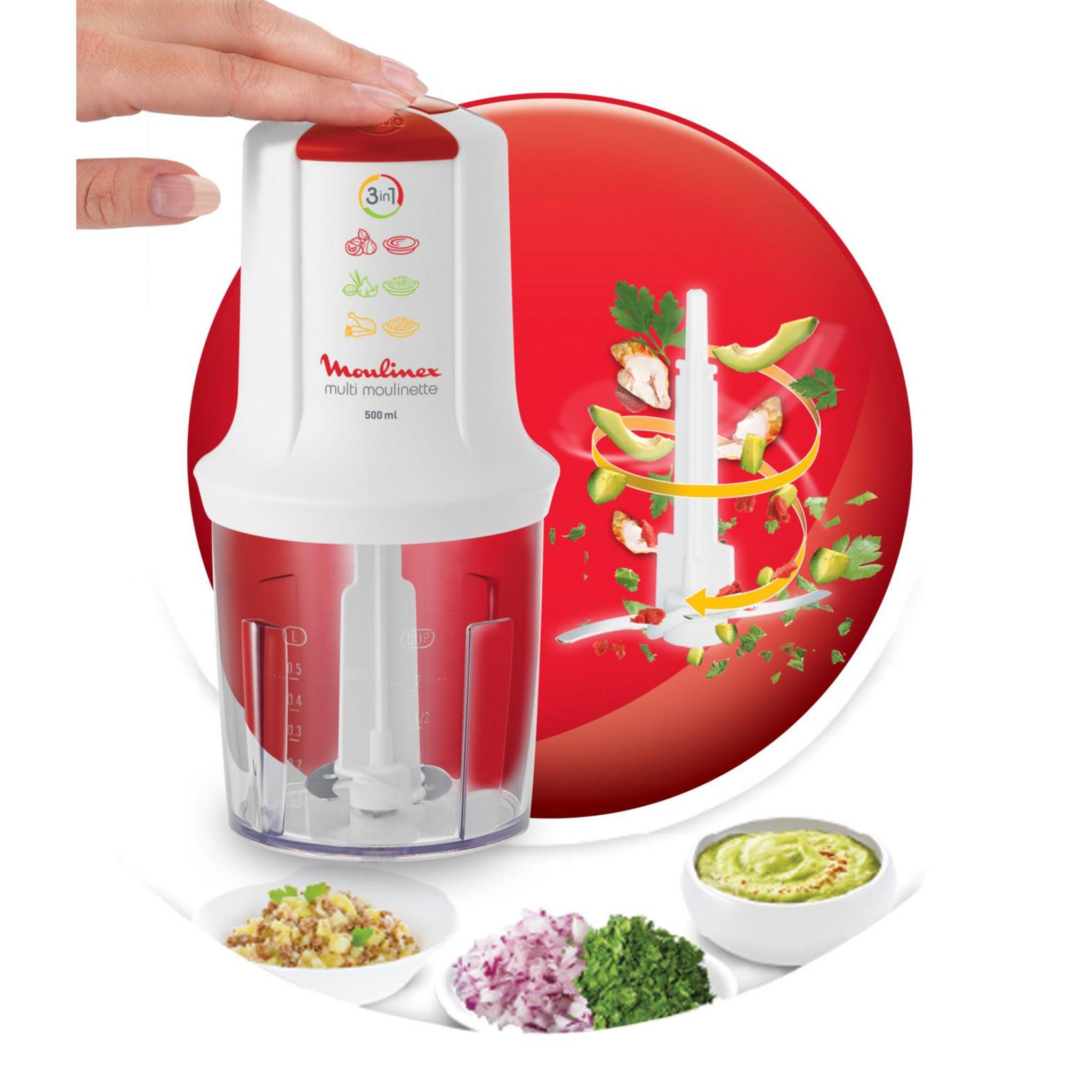 Voir la diapositive 2 : MOULINEX Mini hachoir Multi-Moulinette AT710110 - Blanc