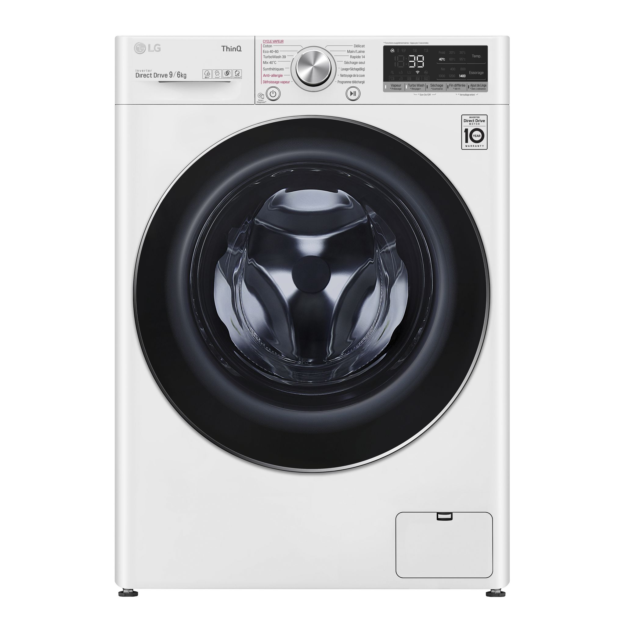 Voir la diapositive 1 : LG Lave linge séchant hublot F964V72WRHT, 9 kg de lavage, 6 k de séchage, 1400 T/min, Condensation