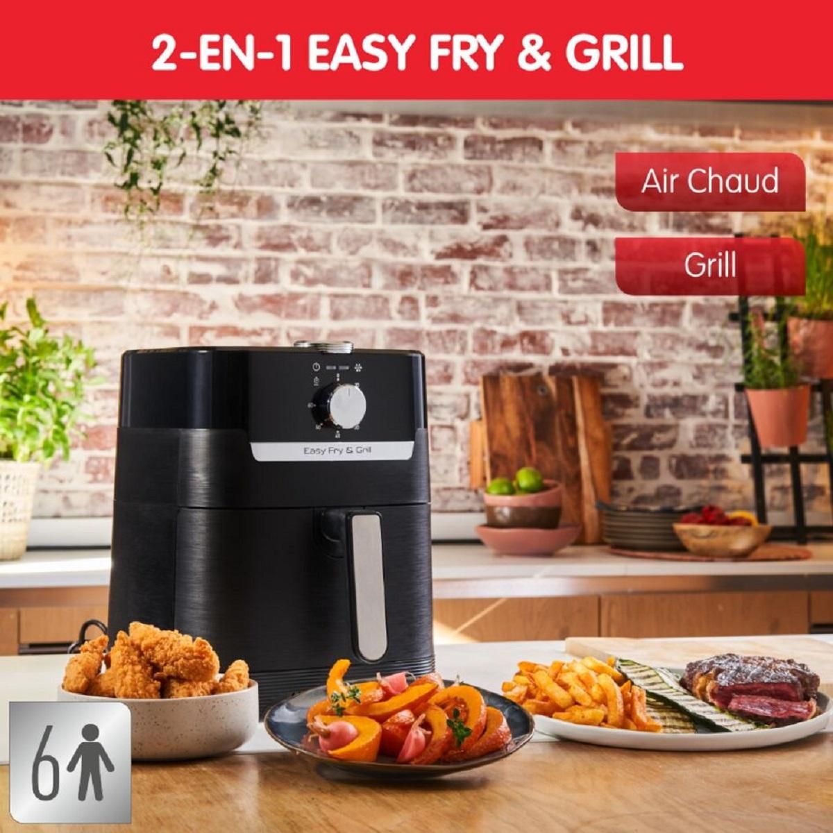 MOULINEX Friteuse électrique sans huile à air chaud 2 en 1 Easy Fry & Grill EZ501810 - Noir
