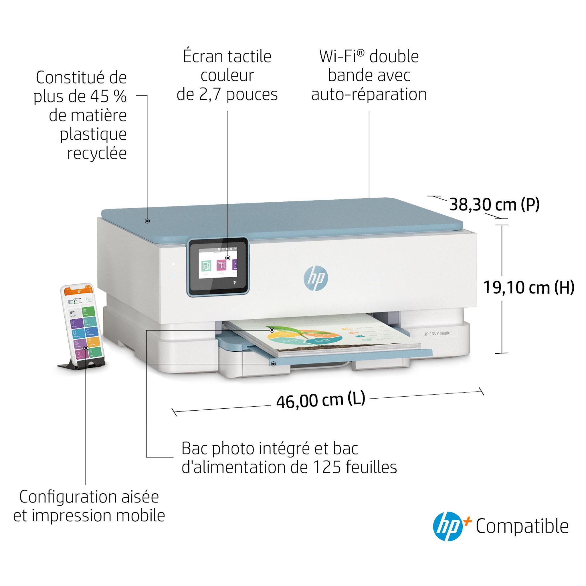 Voir la diapositive 2 : HP Imprimante ENVY 7221E - 3 mois d' Instant ink inclus avec HP+ - Blanc et Gris