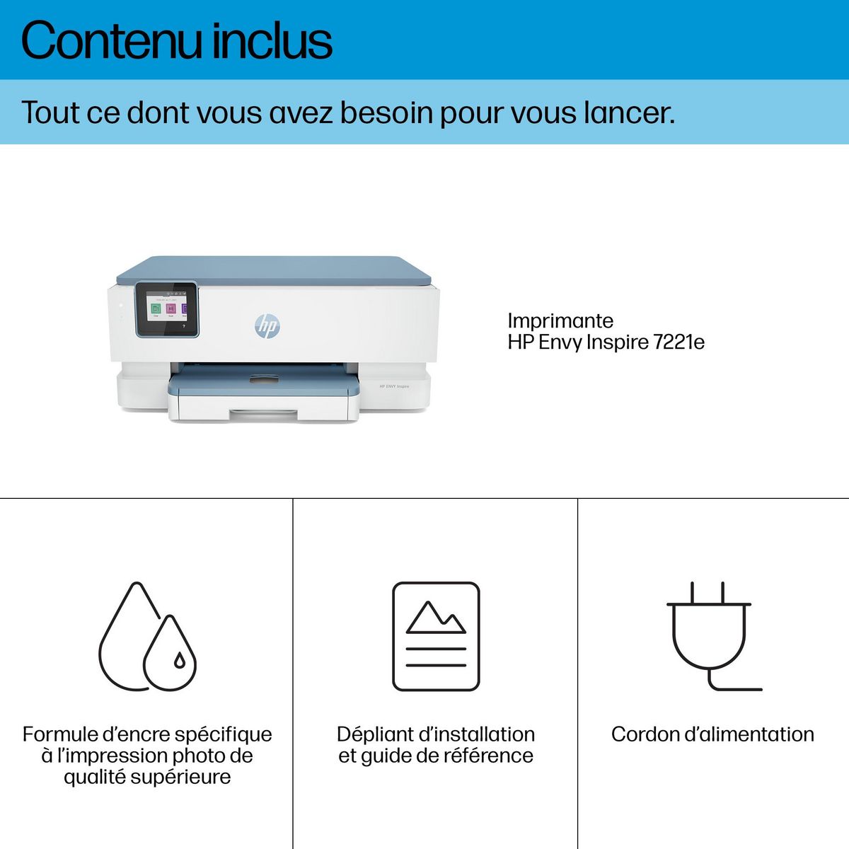 HP Imprimante ENVY 7221E - 3 mois d' Instant ink inclus avec HP+ - Blanc et Gris