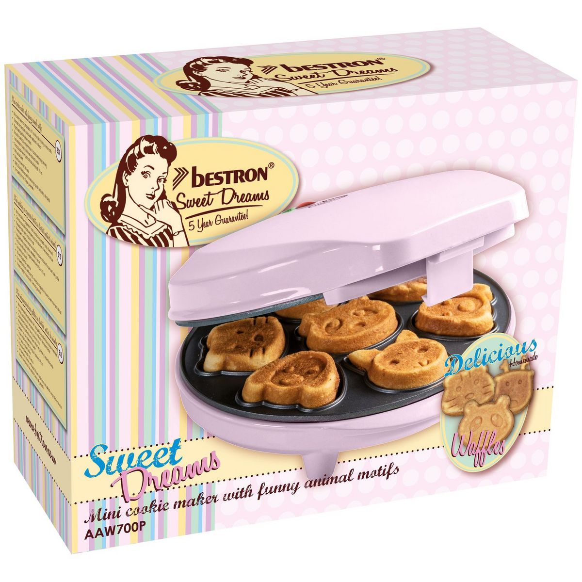 BESTRON Gaufrier animaux AAW700P - Rose