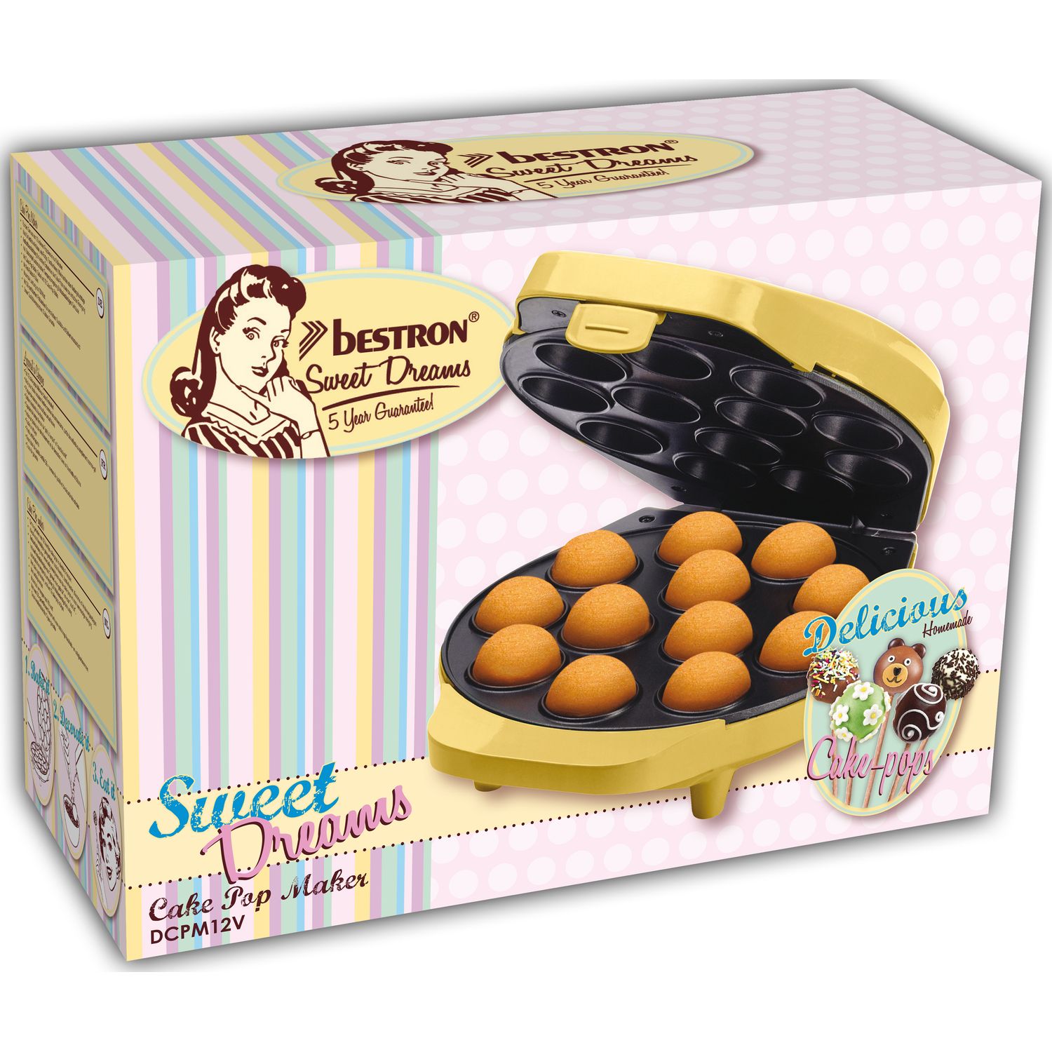 Voir la diapositive 2 : BESTRON Appareil à cake pop DCPM12V - Jaune
