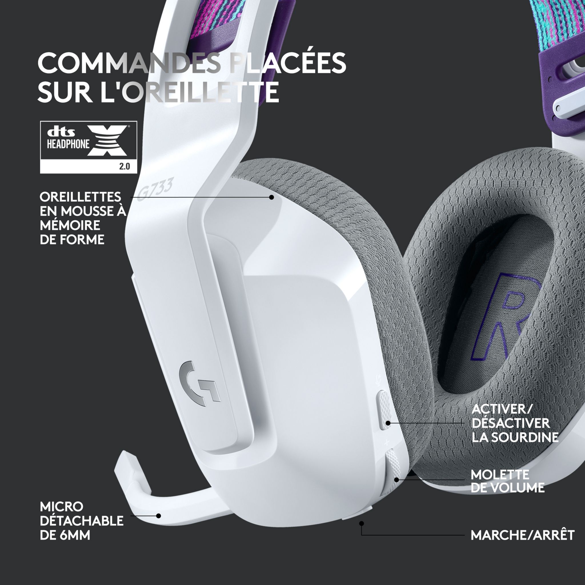 Voir la diapositive 5 : LOGITECH Casque G733 G SF BLC - Blanc