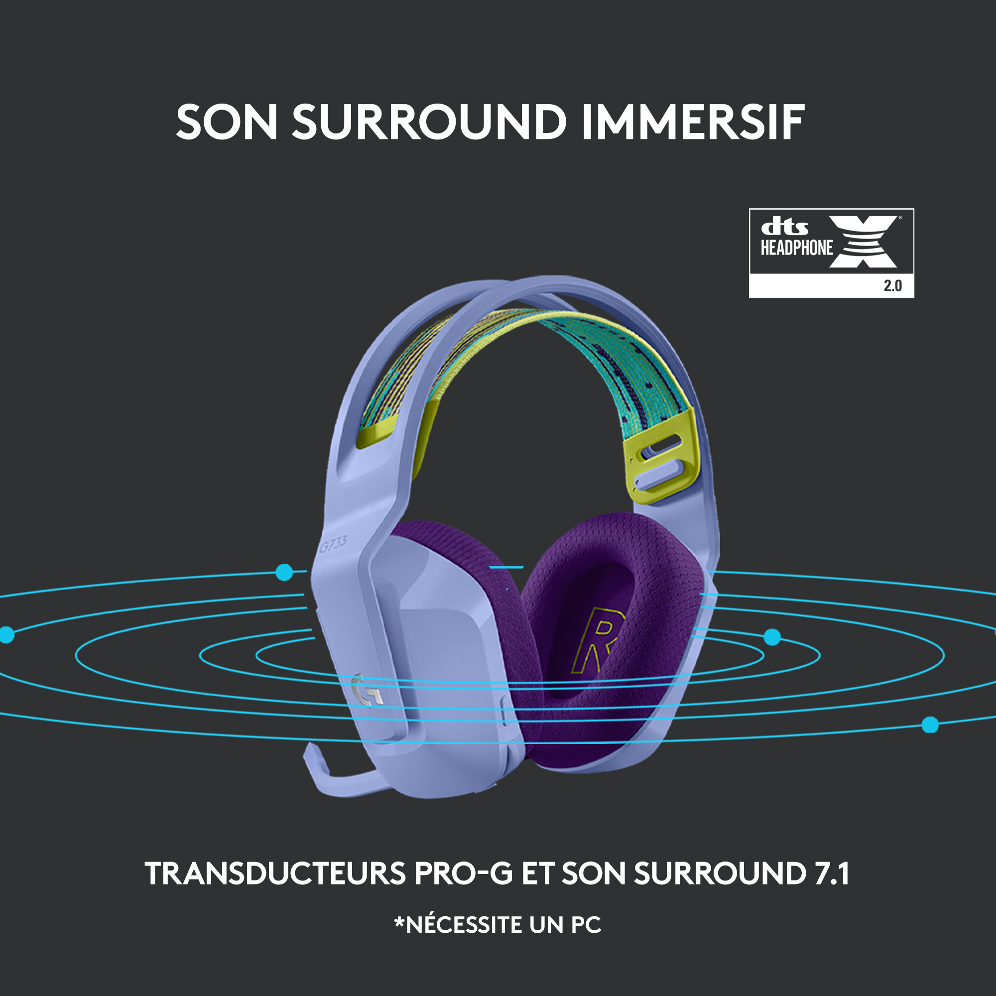 Voir la diapositive 10 : LOGITECH Casque audio G733 SF - Lilas