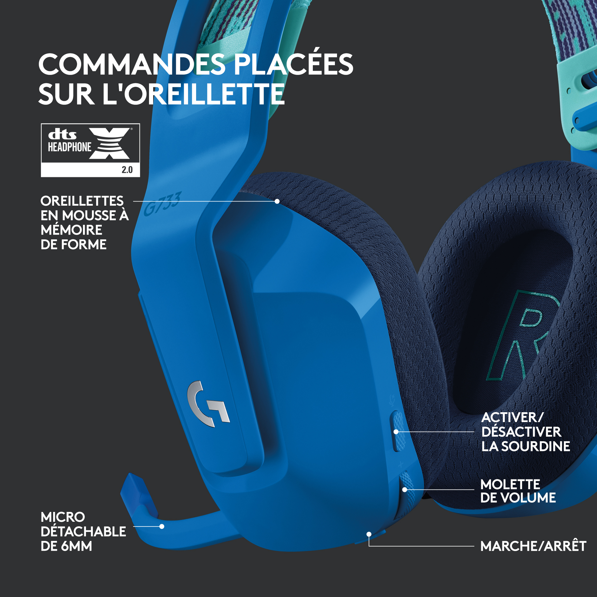 Voir la diapositive 5 : LOGITECH Casque audio G733 G SF - Bleu
