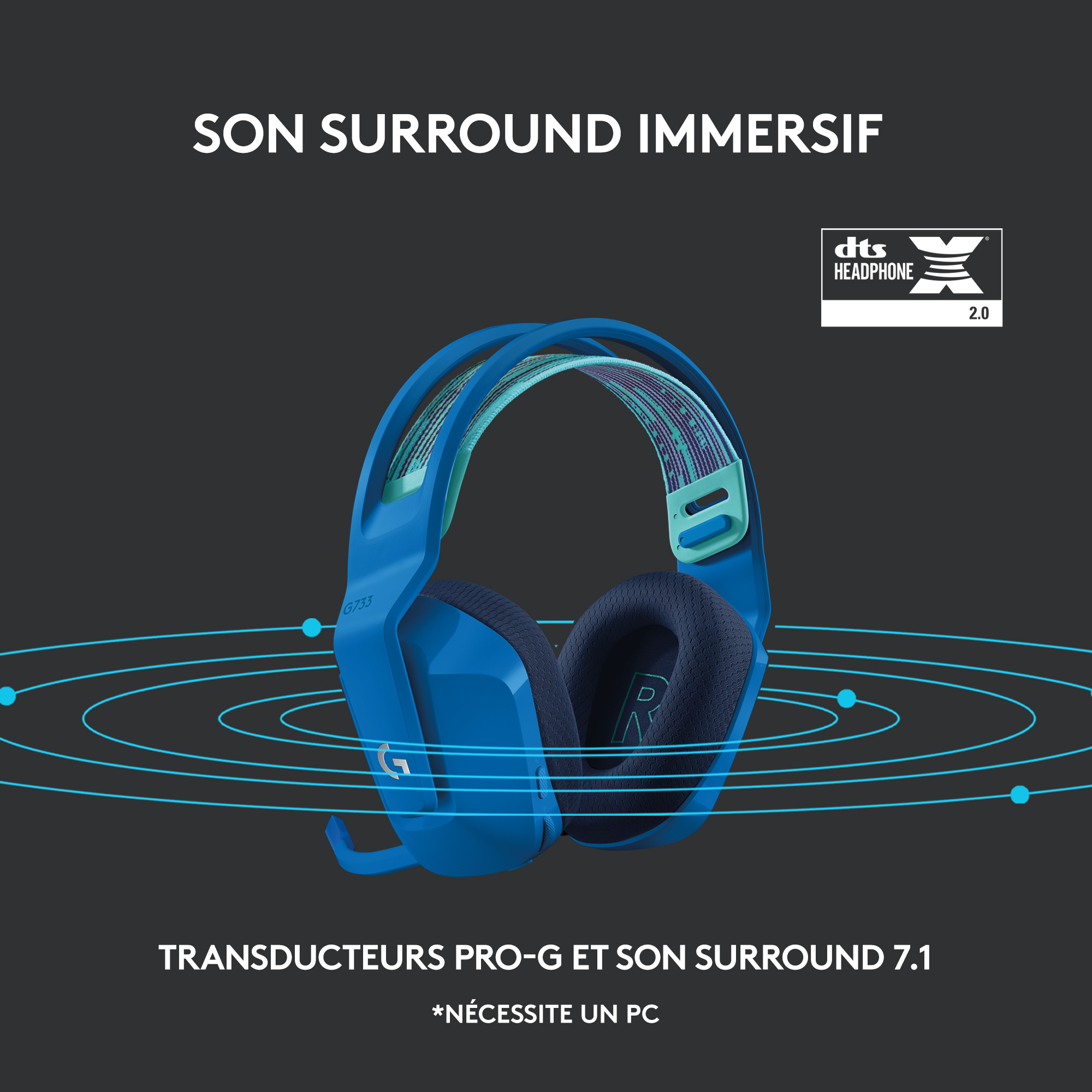 Voir la diapositive 10 : LOGITECH Casque audio G733 G SF - Bleu