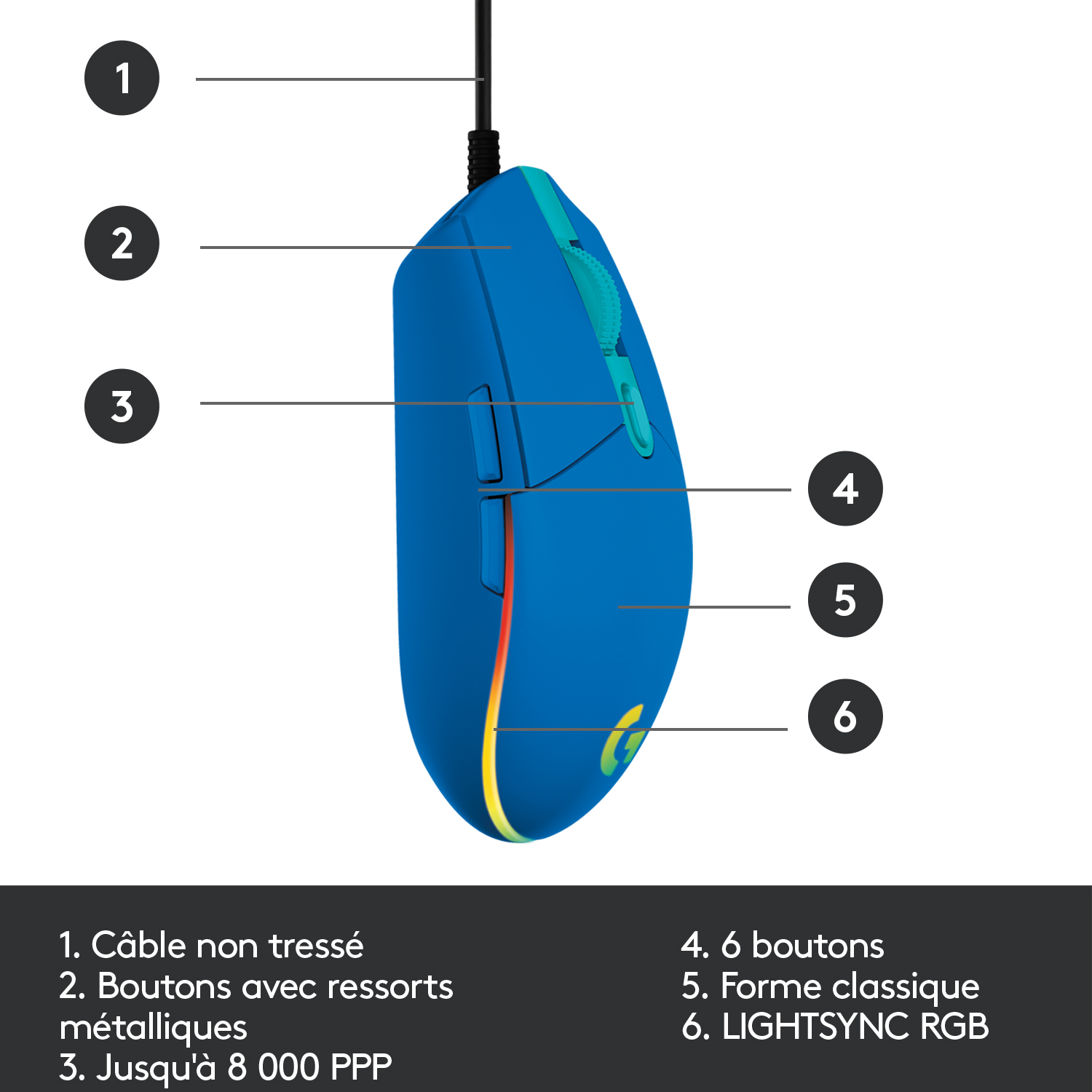 Voir la diapositive 6 : LOGITECH Souris G203 BL Gaming - Bleu