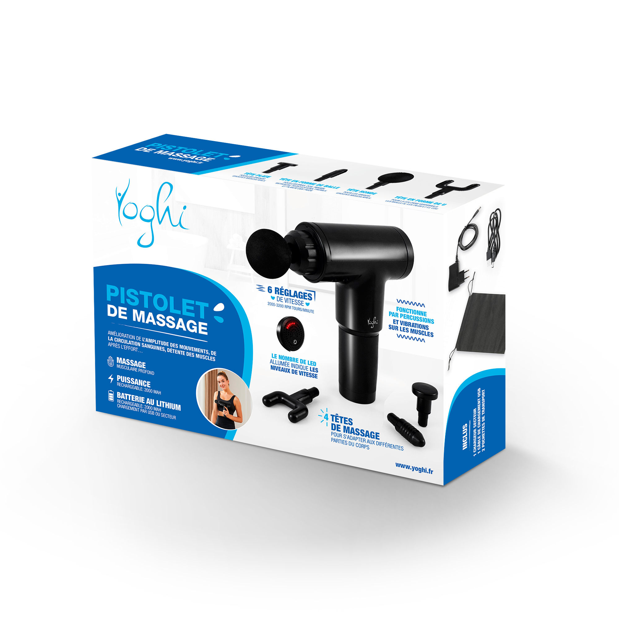 Voir la diapositive 12 : YOGHI Pistolet de massage BEGUN LITE - Noir