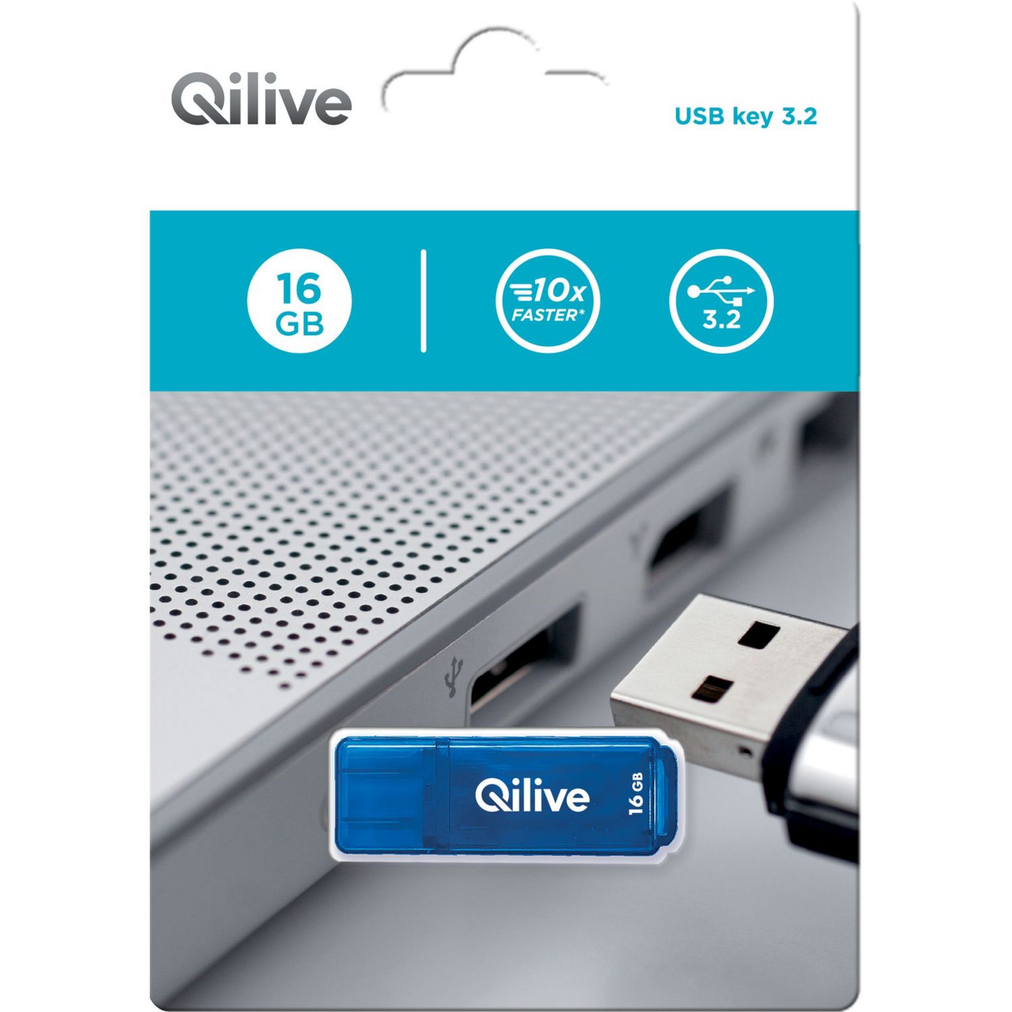 Voir la diapositive 2 : QILIVE Clé USB 16 GO USB 3.2 K103 - Bleu