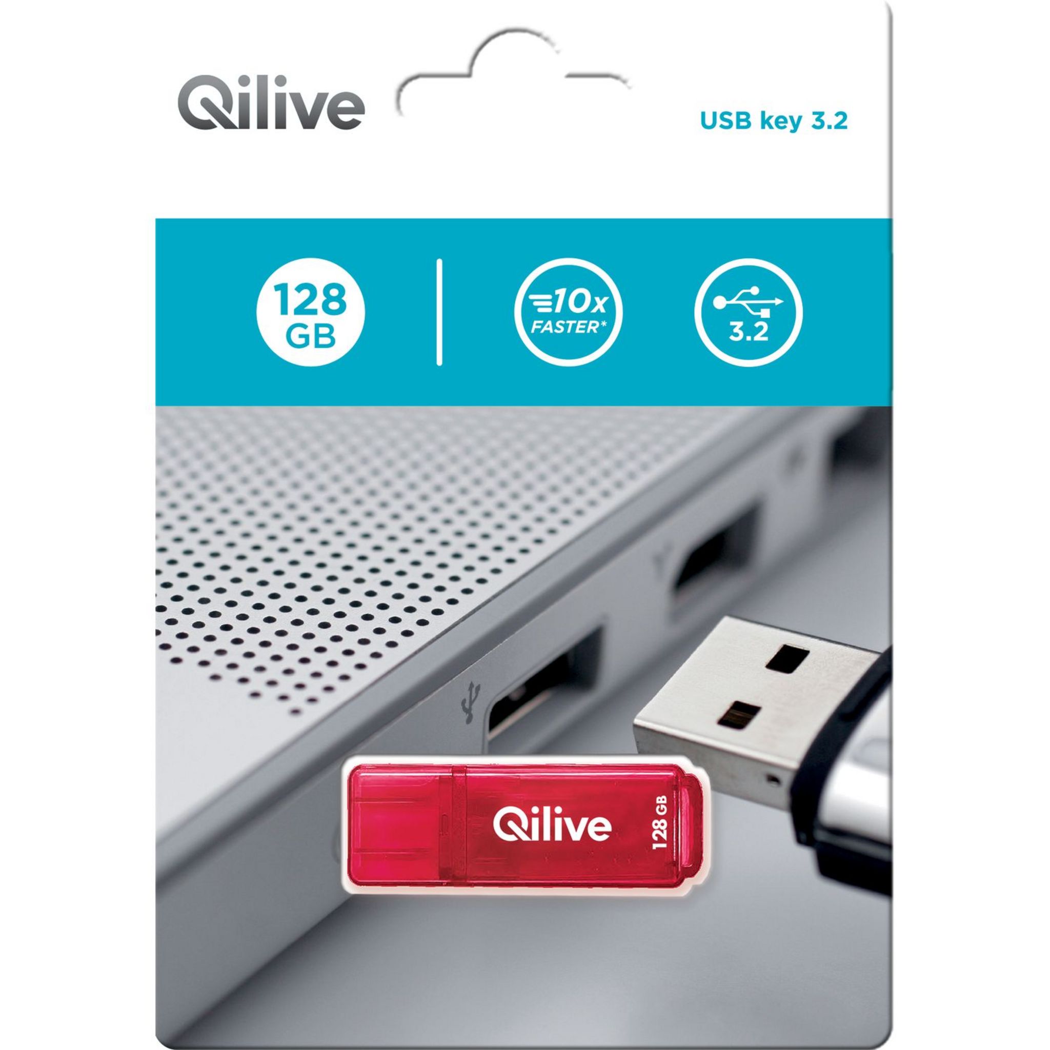 Voir la diapositive 2 : QILIVE Clé USB 128GO USB3.2 K103 - Rouge
