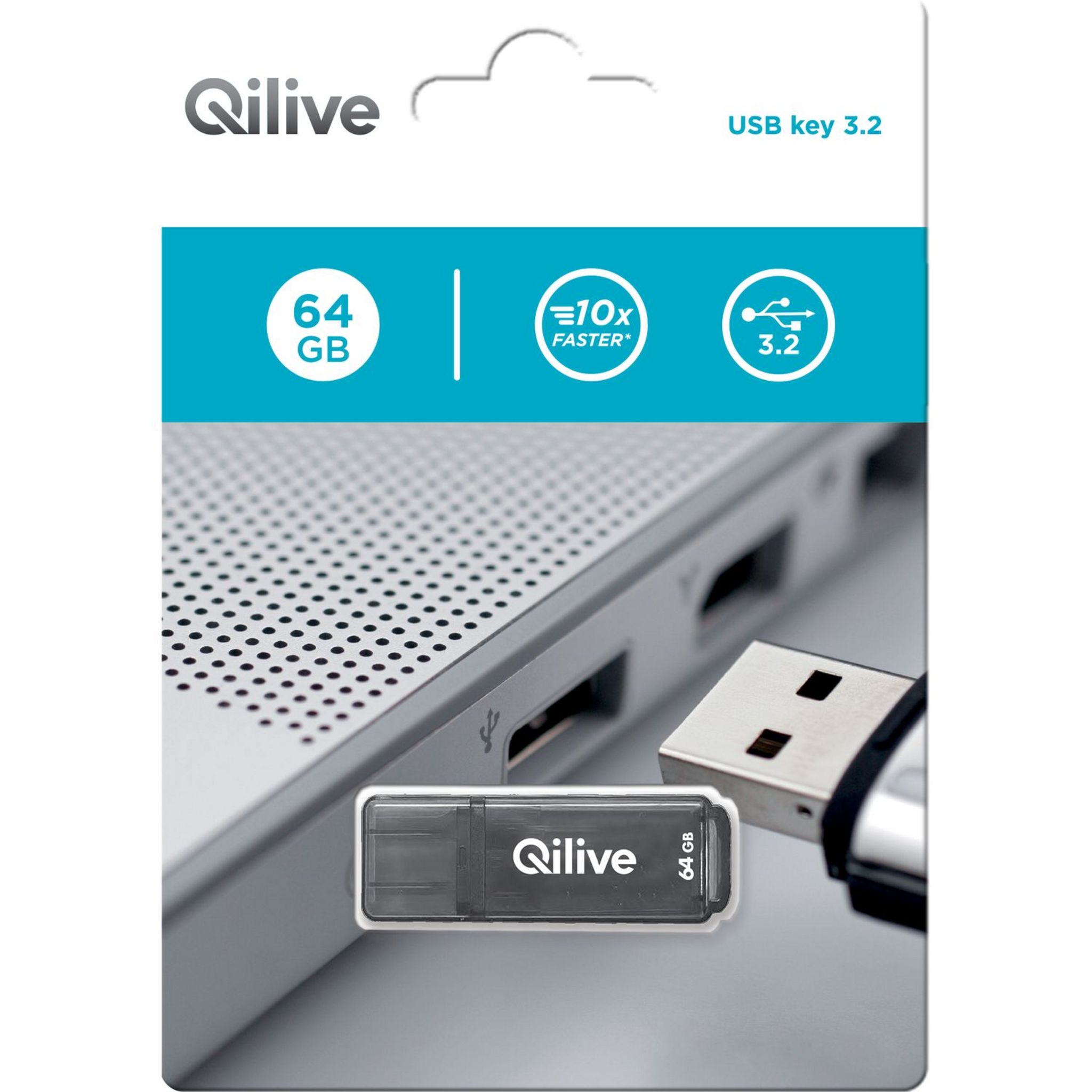 Voir la diapositive 2 : QILIVE Clé USB 64GO USB 3.2 K103 - Gris