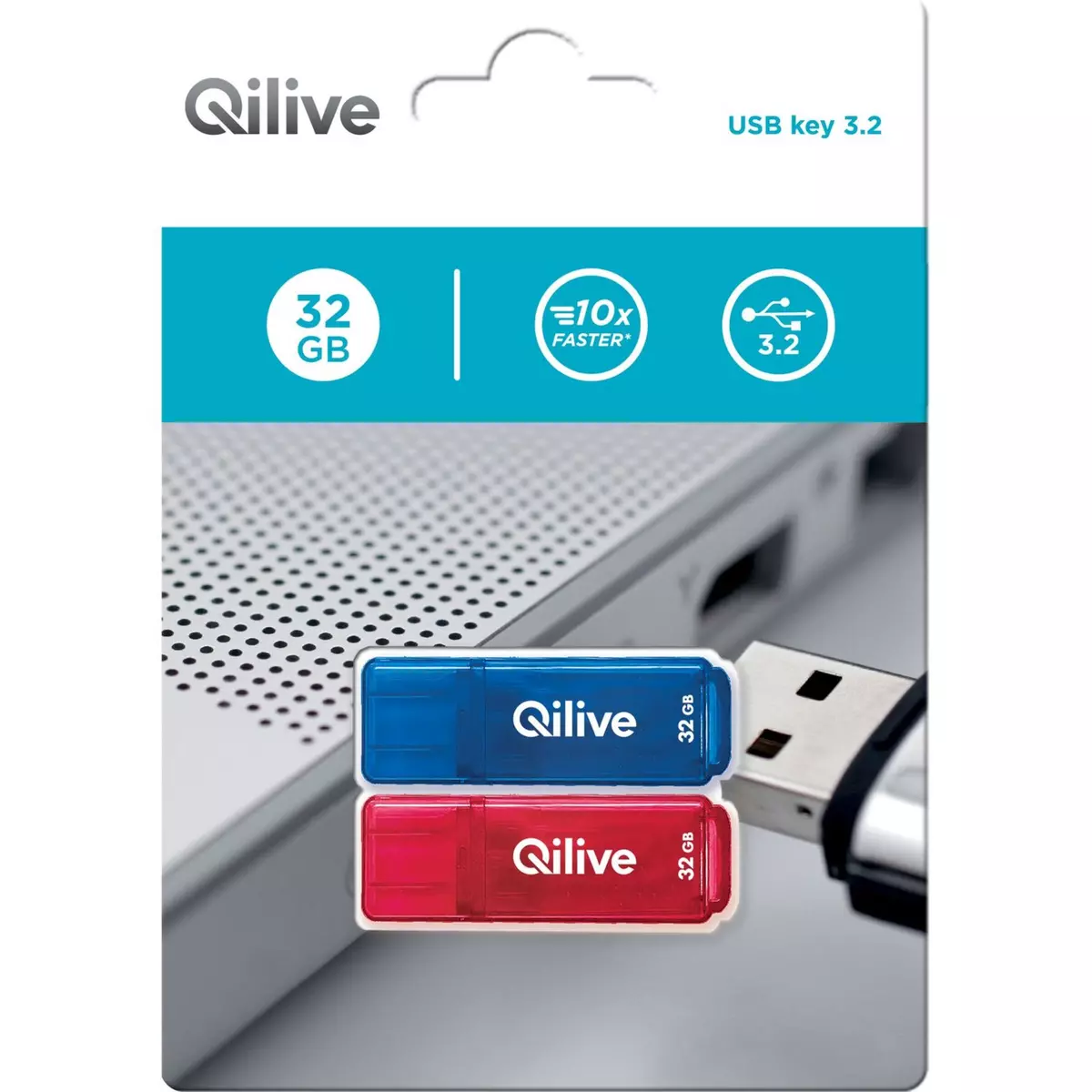 QILIVE Clé USB x2 32 GO USB3.2 R/B- Rouge et Bleu pas cher 