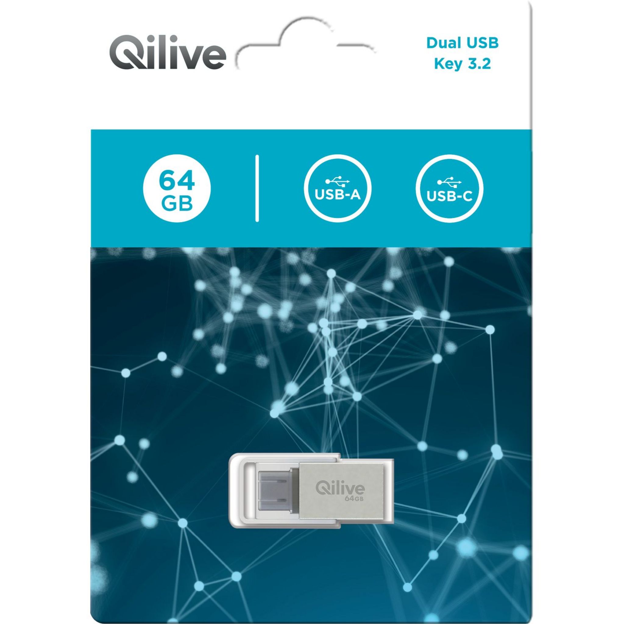 Voir la diapositive 2 : QILIVE Clé USB 64 3.2 DUAL T270 - Beige