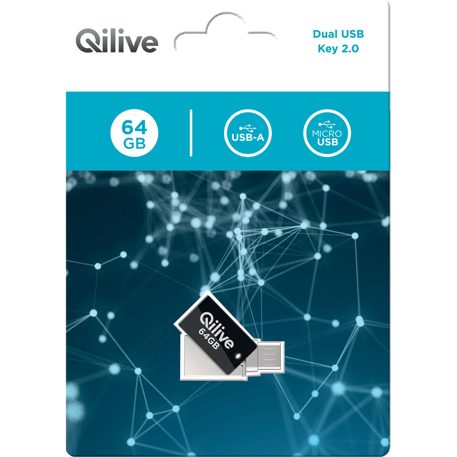 Voir la diapositive 2 : QILIVE Clé USB 64GO T260 USB/M USB - Blanc et noir
