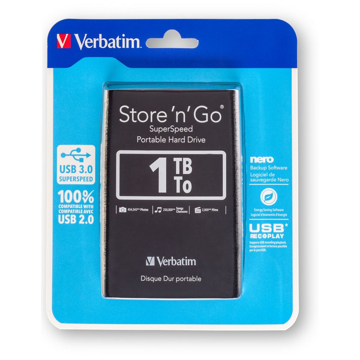 VERBATIM Disque dur externe portable 1TO USB 3.0 - Noir