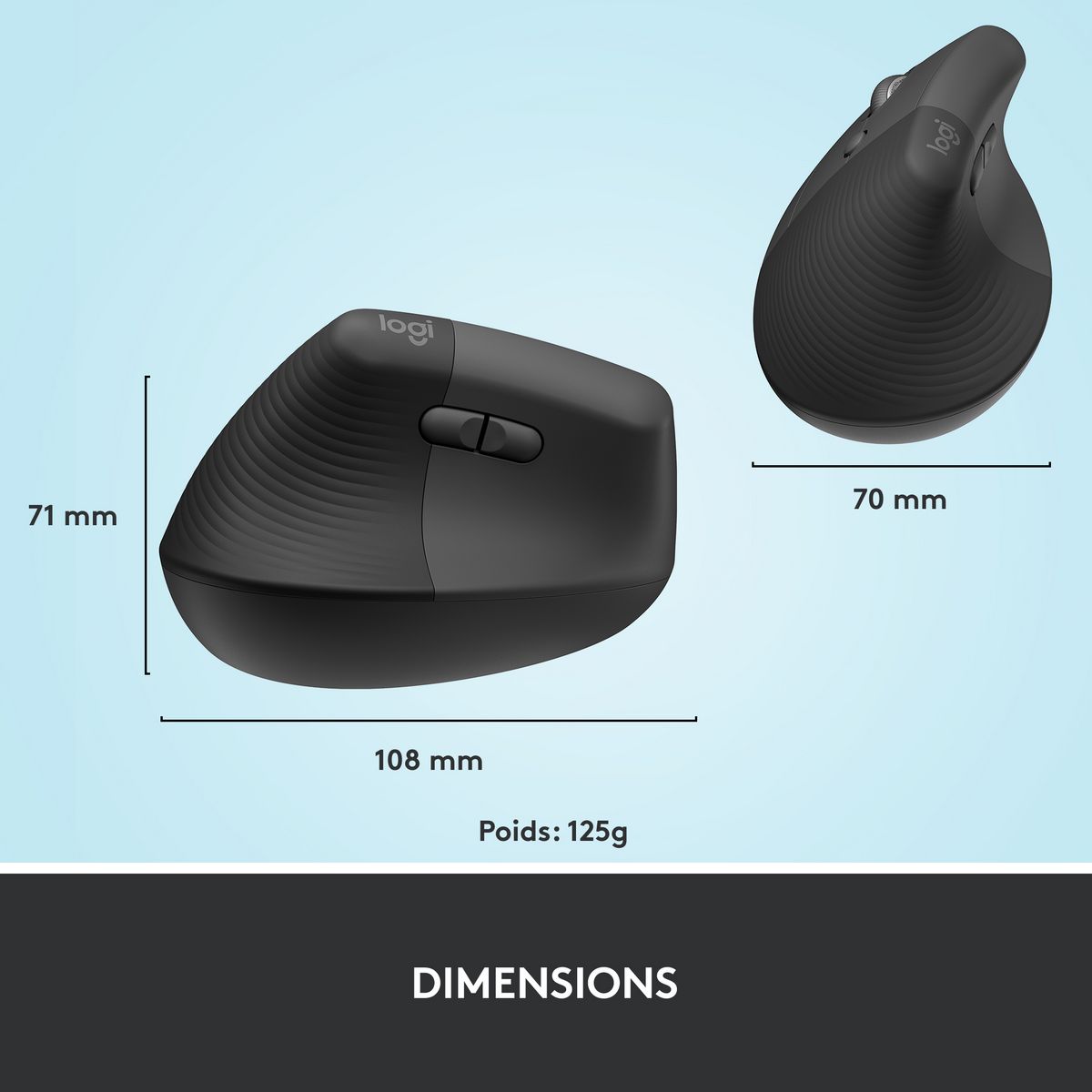 LOGITECH Souris sans fil LIFT ergonomique - Main gauche - Gris noir