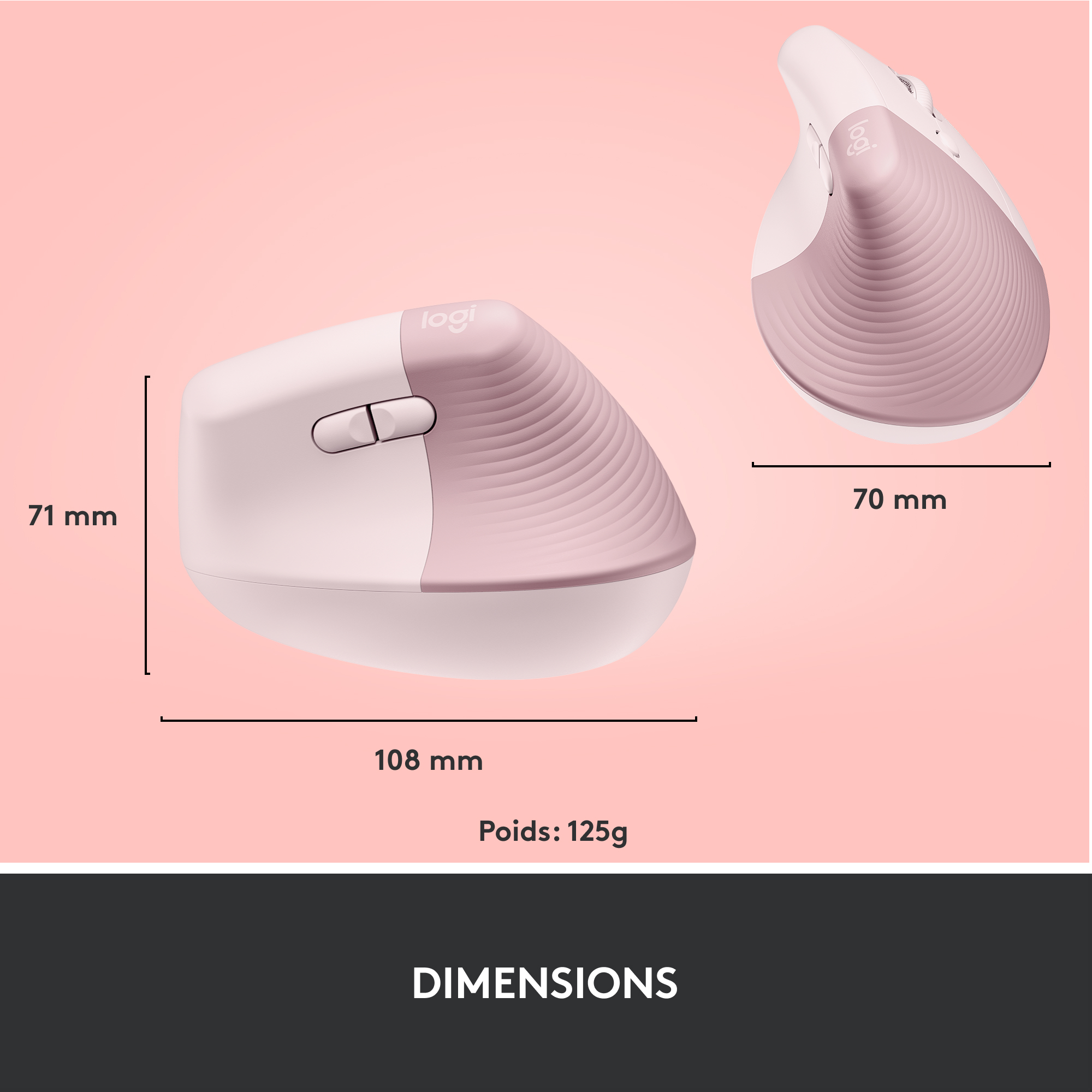 Voir la diapositive 9 : LOGITECH Souris LIFT SOURIS ERGO - Rose
