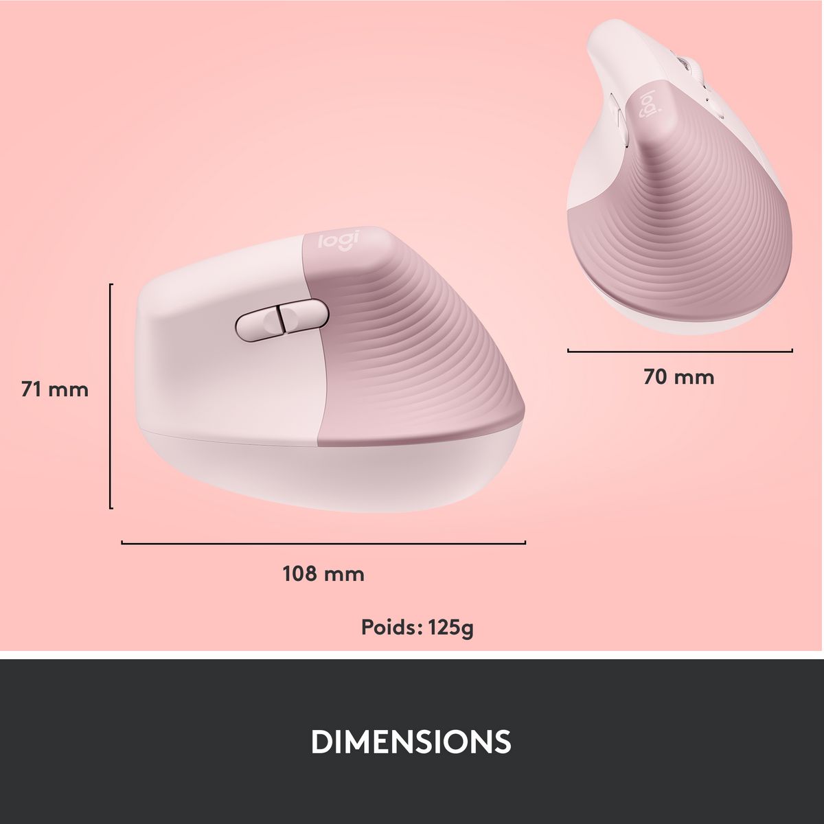 LOGITECH Souris LIFT SOURIS ERGO - Rose