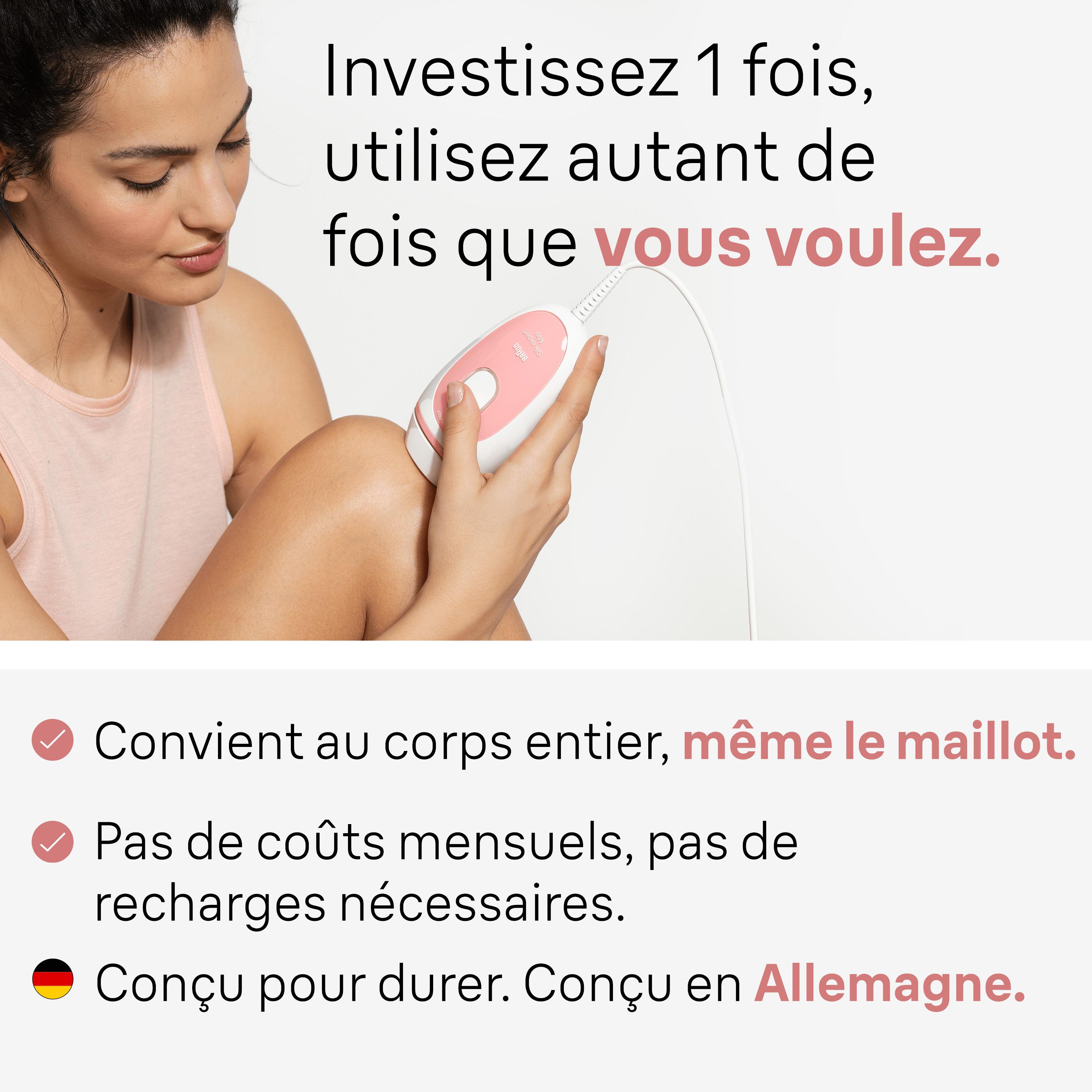 Voir la diapositive 3 : BRAUN Épilateur à la lumière pulsée PL1000 corps et visage - Rose