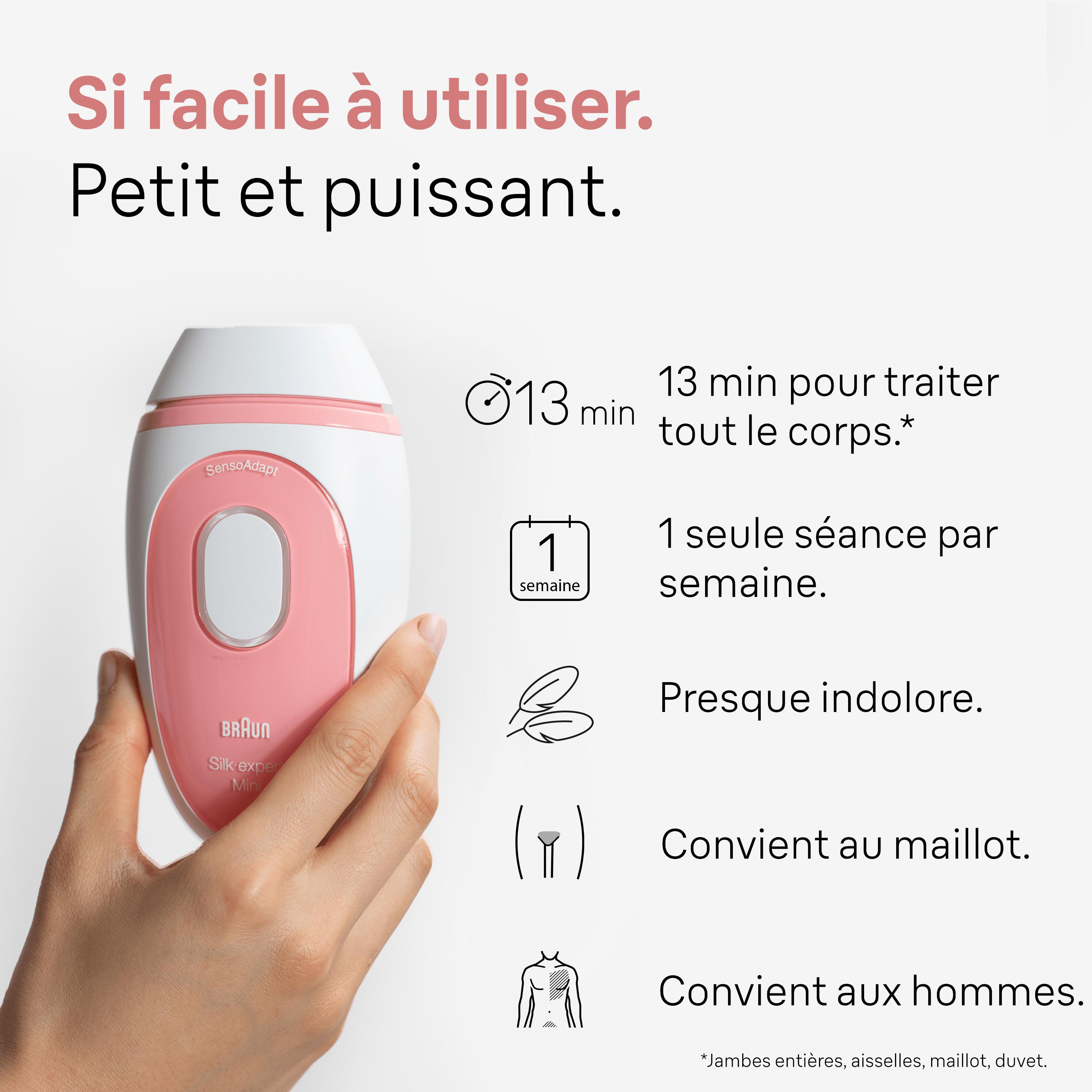 Voir la diapositive 6 : BRAUN Épilateur à la lumière pulsée PL1000 corps et visage - Rose