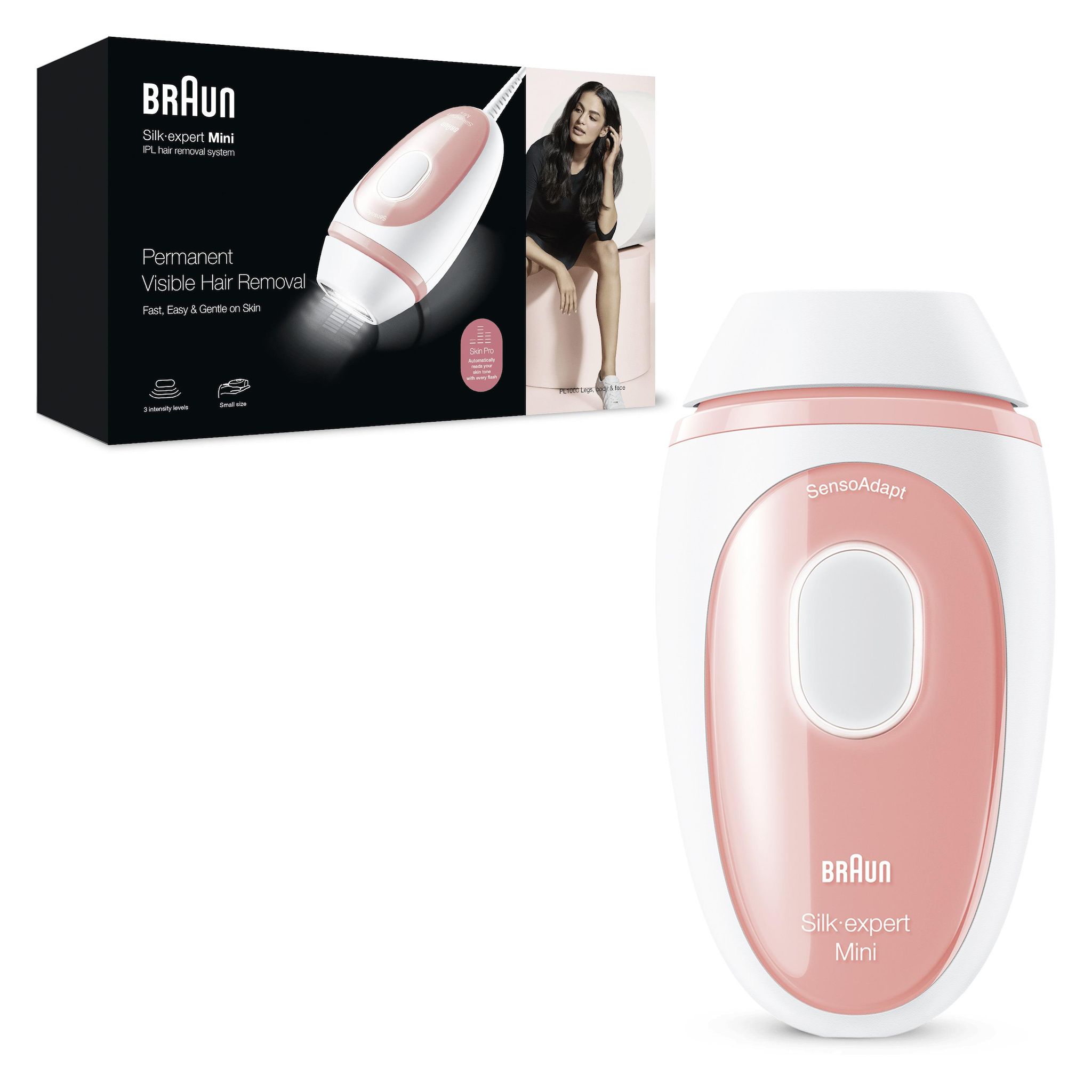 Voir la diapositive 8 : BRAUN Épilateur à la lumière pulsée PL1000 corps et visage - Rose