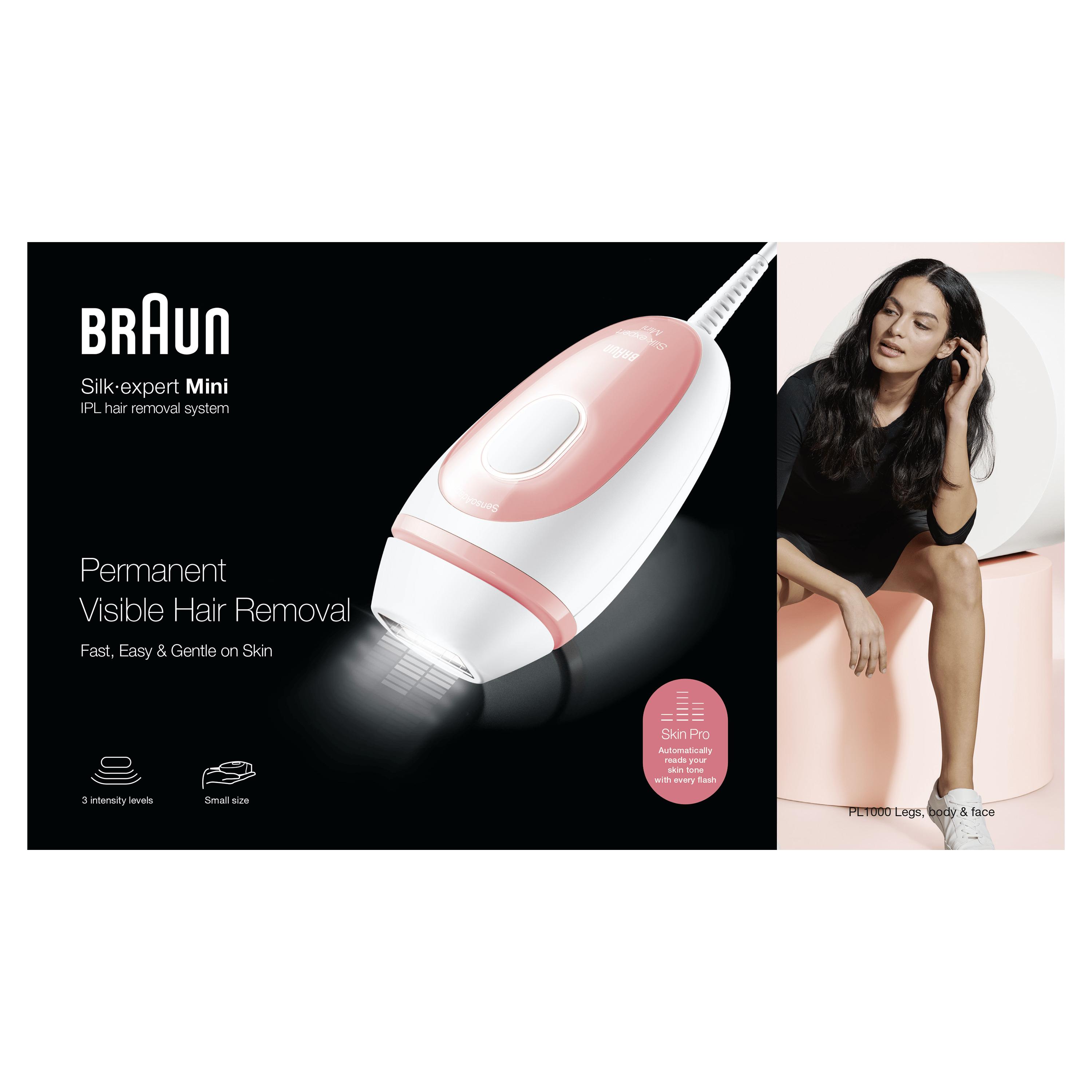 Voir la diapositive 9 : BRAUN Épilateur à la lumière pulsée PL1000 corps et visage - Rose