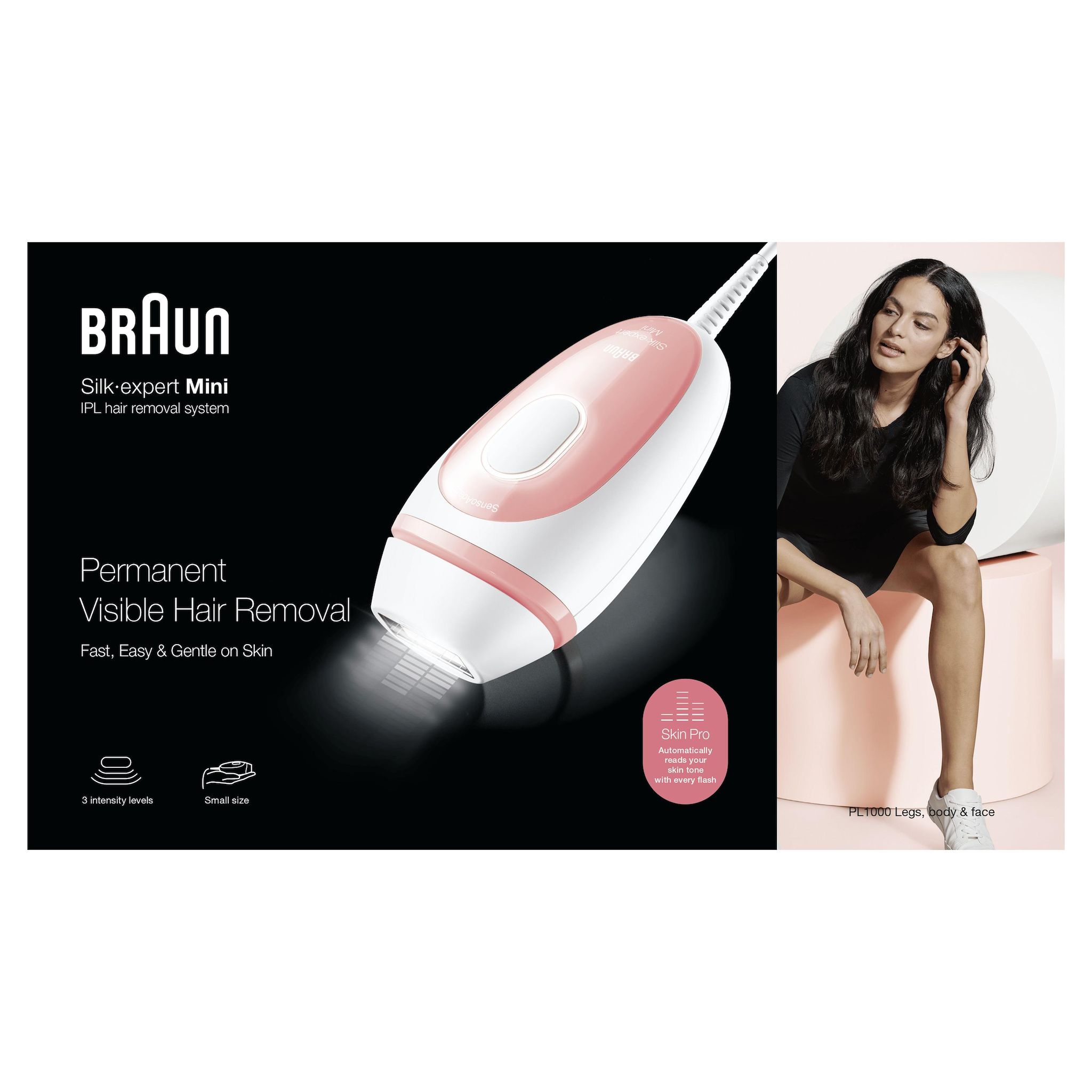 Voir la diapositive 9 : BRAUN Épilateur à la lumière pulsée PL1000 corps et visage - Rose