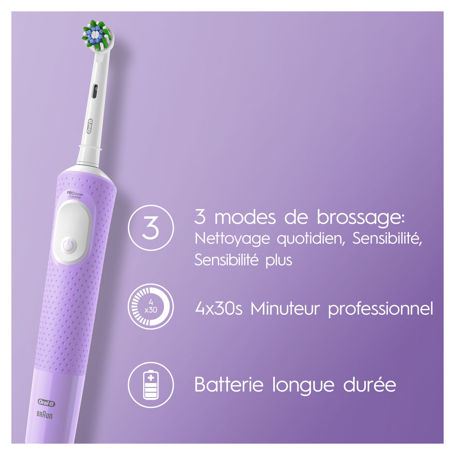 Voir la diapositive 3 : ORAL-B Brosse à dents électrique Vitality PRO - Lila