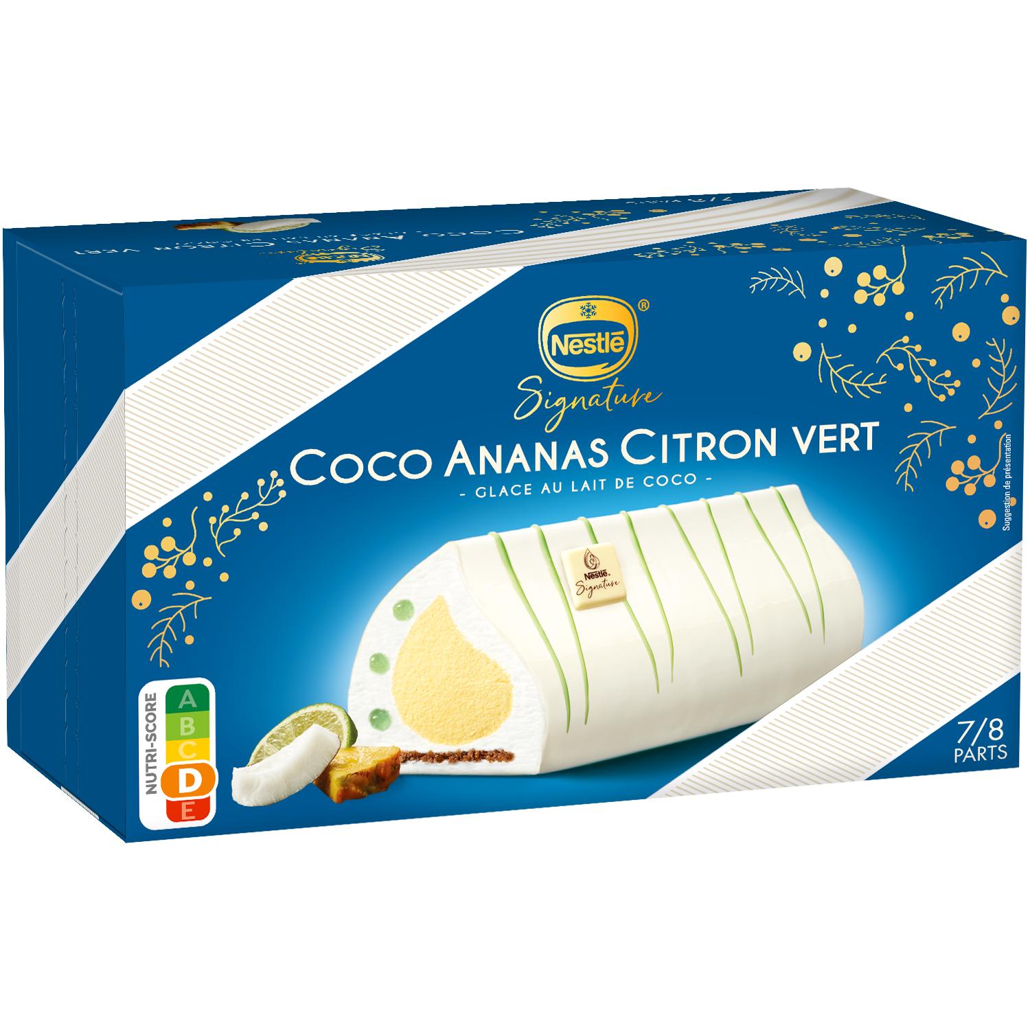 Voir la diapositive 2 : NESTLE Signature crème glacé coco ananas citron vert 7/8 parts 500g