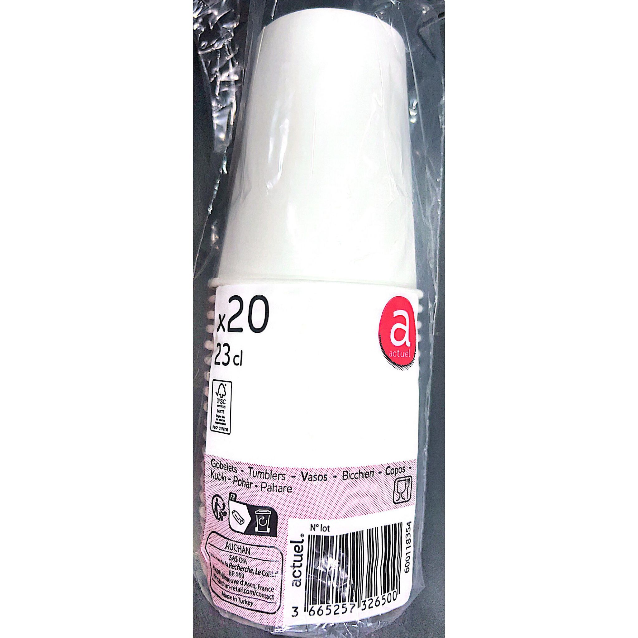 ACTUEL Lot de 20 gobelets en carton 23cl