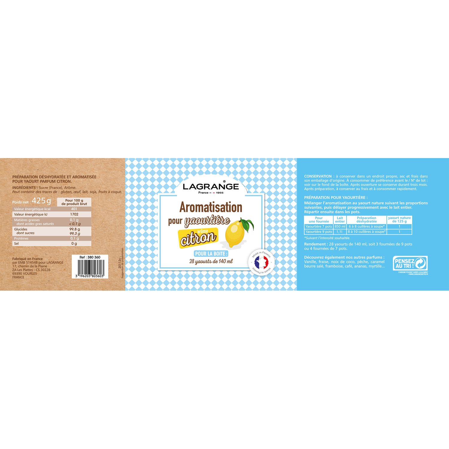 Voir la diapositive 2 : LAGRANGE Aromatiseur yahourt citron 380360