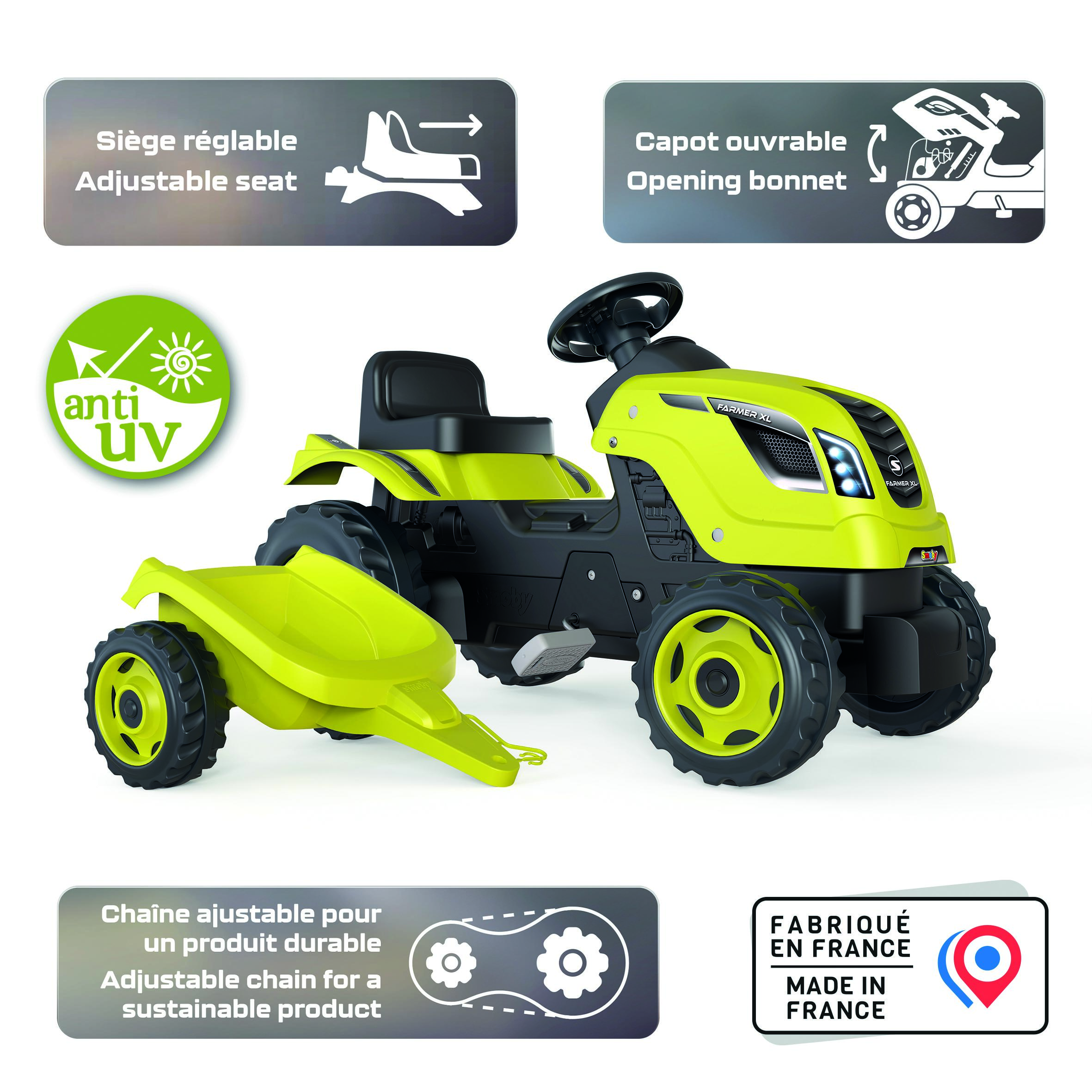 Voir la diapositive 2 : SMOBY Tracteur à pédales Farmer XL avec remorque - Vert