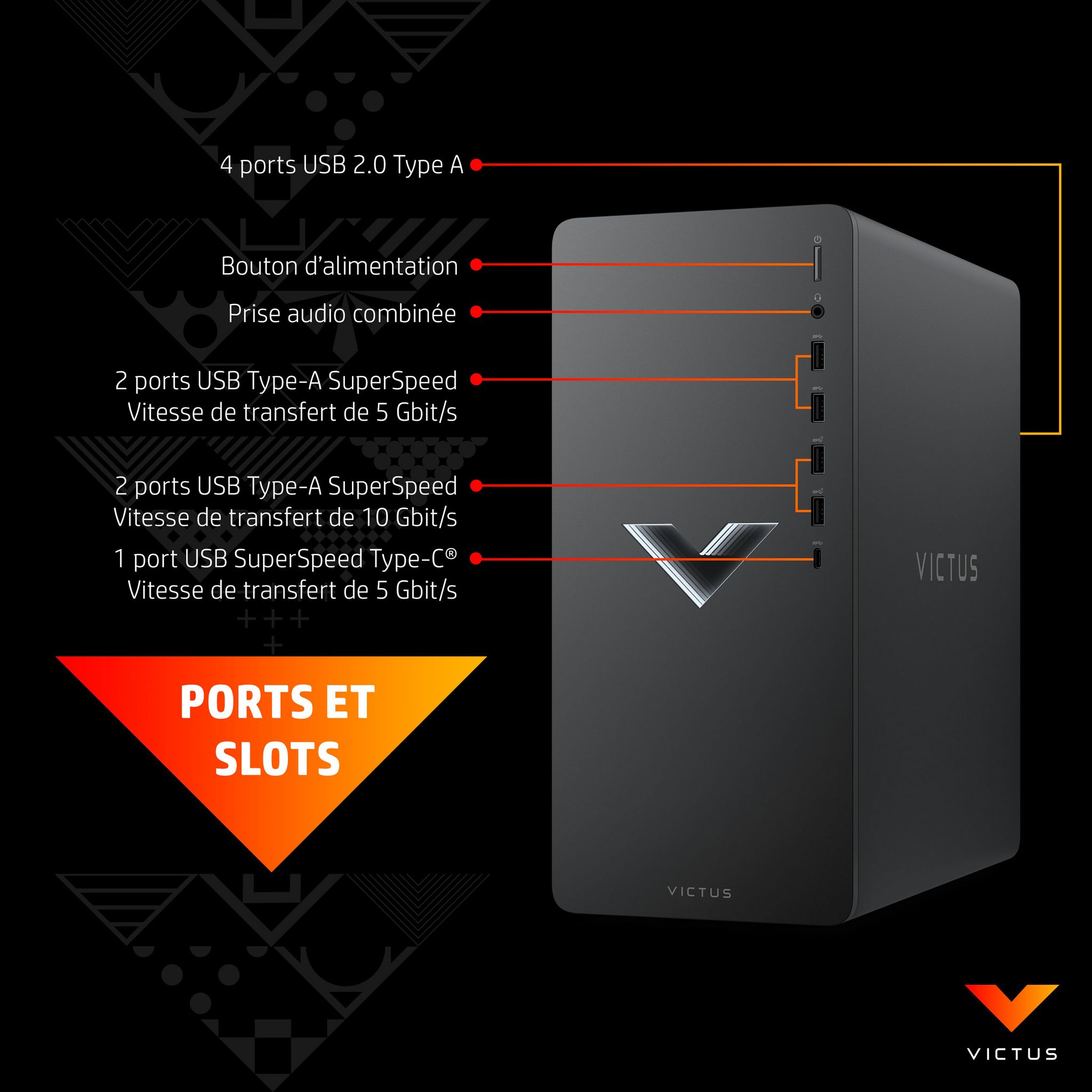 Voir la diapositive 4 : HP Unité centrale gamer TG02-0090NF VICTUS - Noir