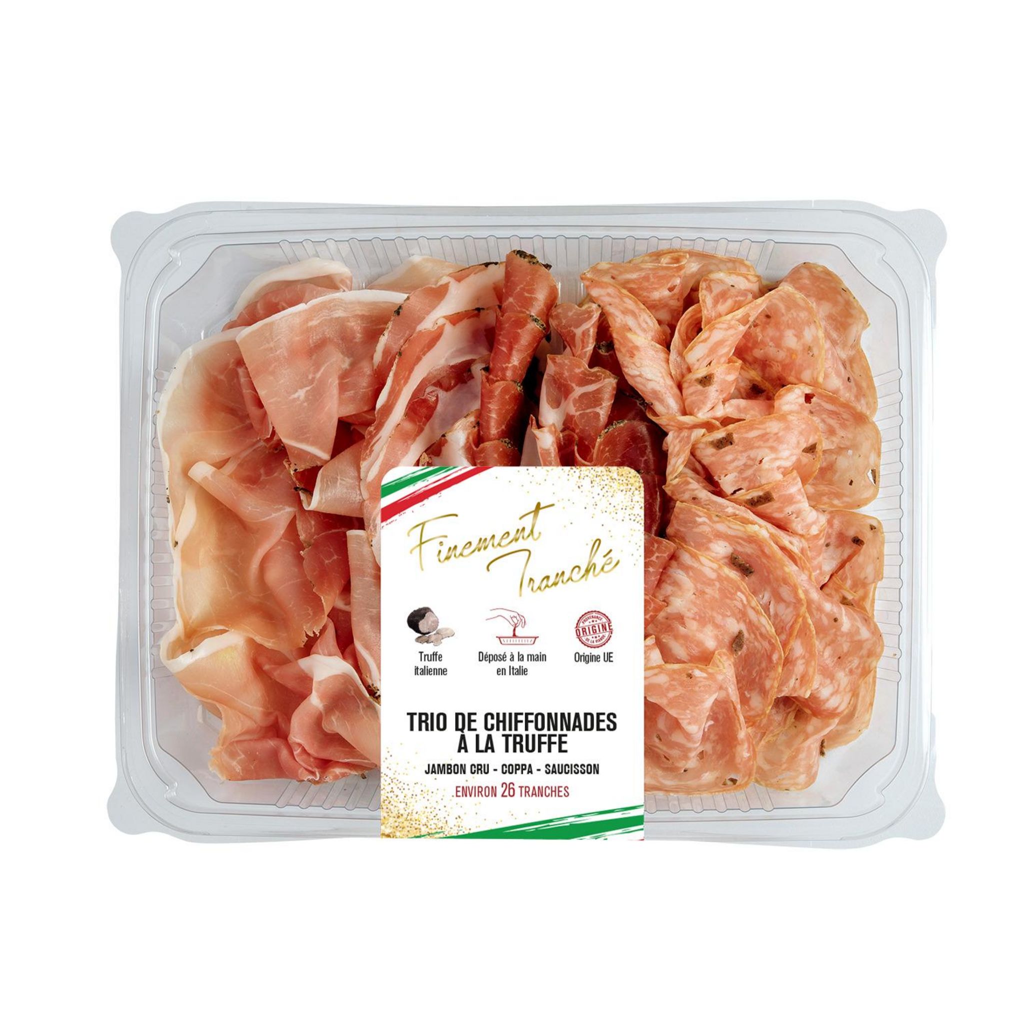 Trio de chiffonnades à la truffe jambon cru italien saucisson et coppa 35 tranches 160g