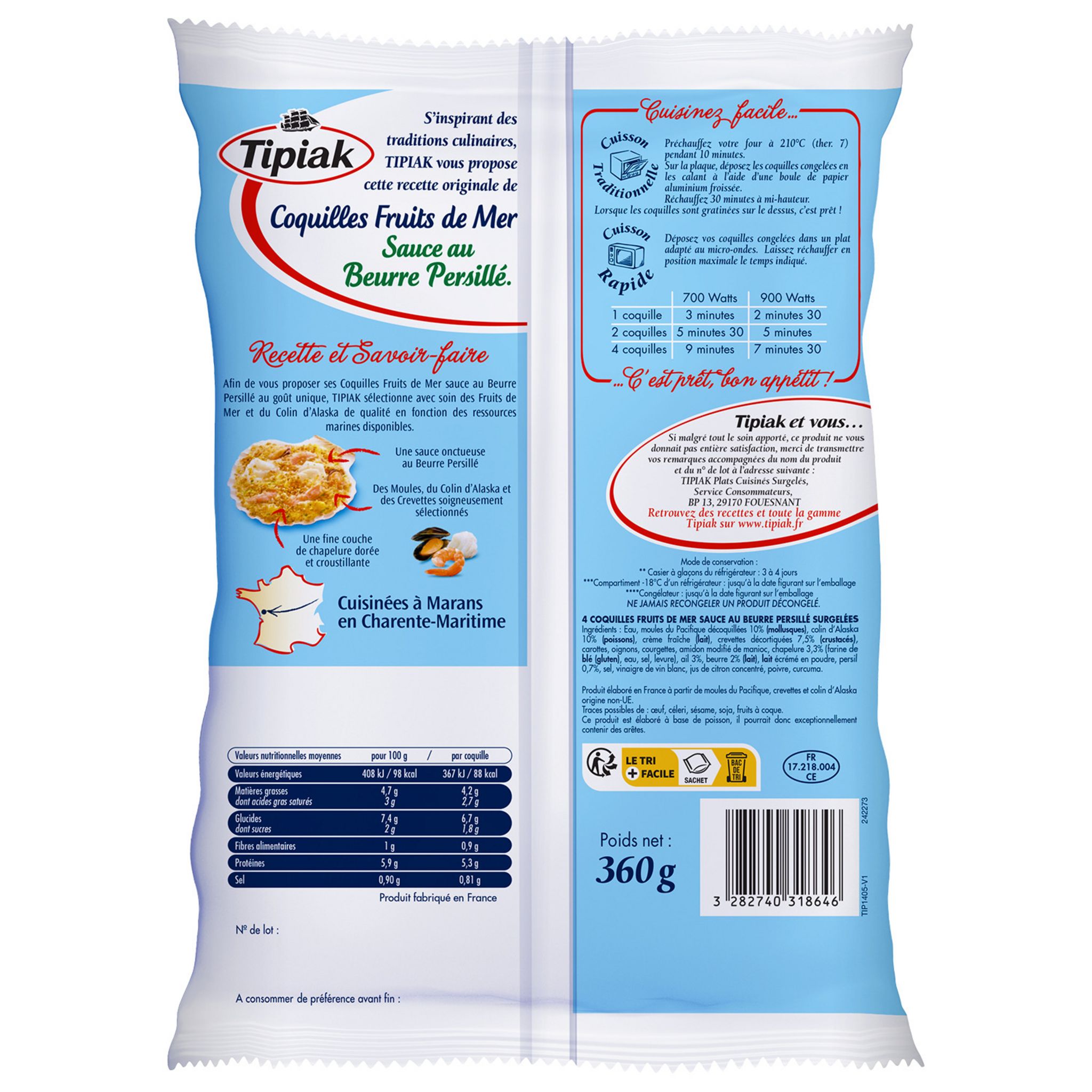 Voir la diapositive 2 : TIPIAK Coquilles de fruits de mer sauce beurre persillé 4 pièces 360g