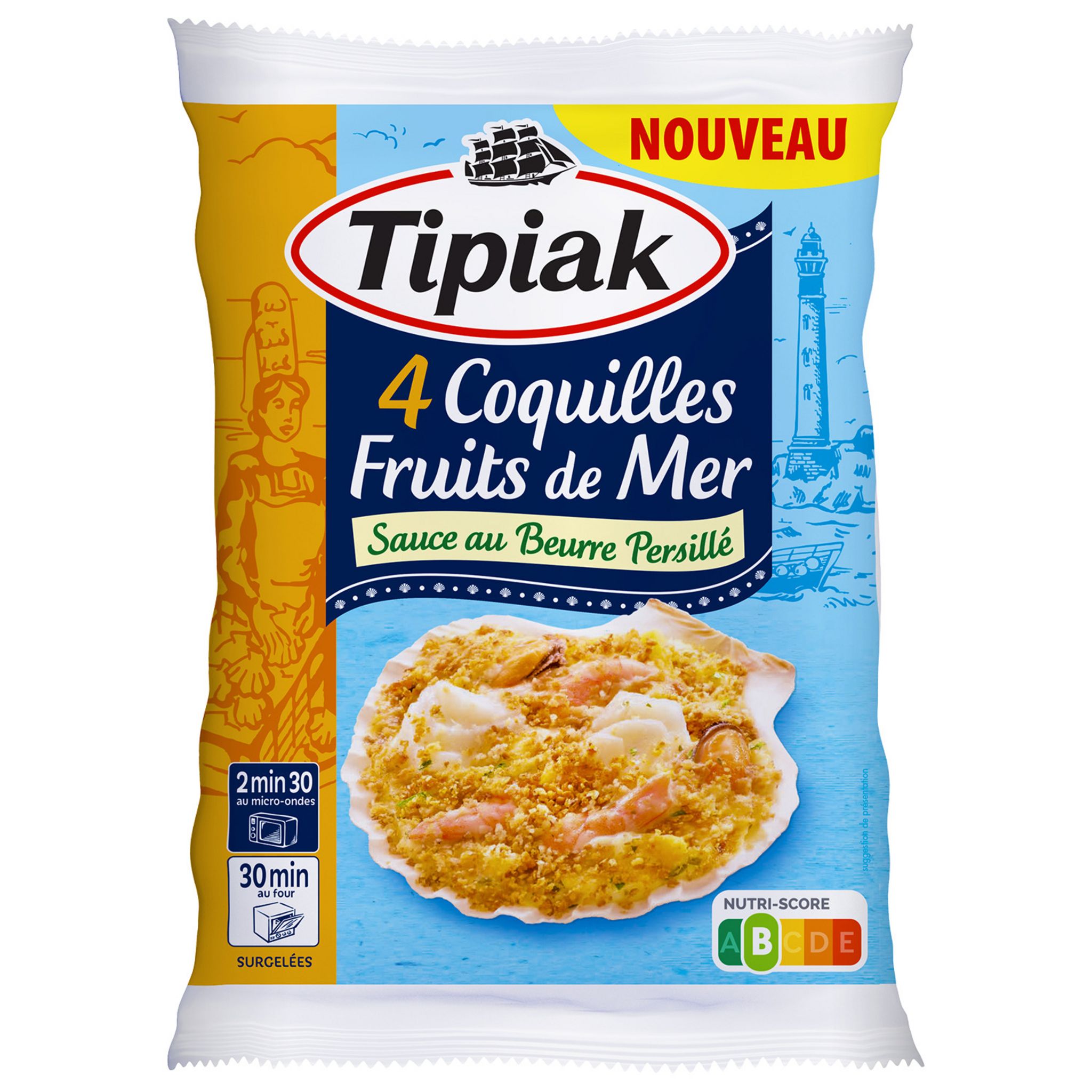 Voir la diapositive 3 : TIPIAK Coquilles de fruits de mer sauce beurre persillé 4 pièces 360g