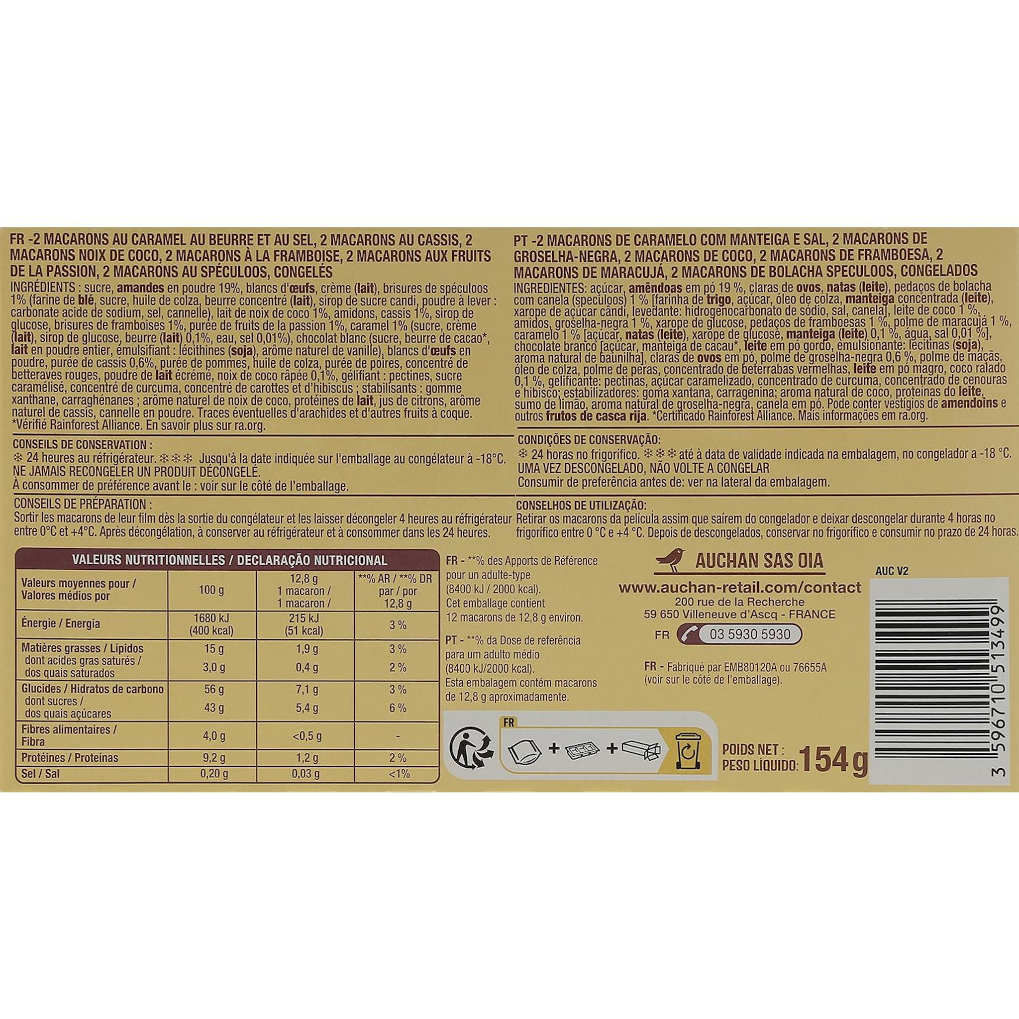 Voir la diapositive 2 : AUCHAN Assortiment de macarons 12 pièces 154g