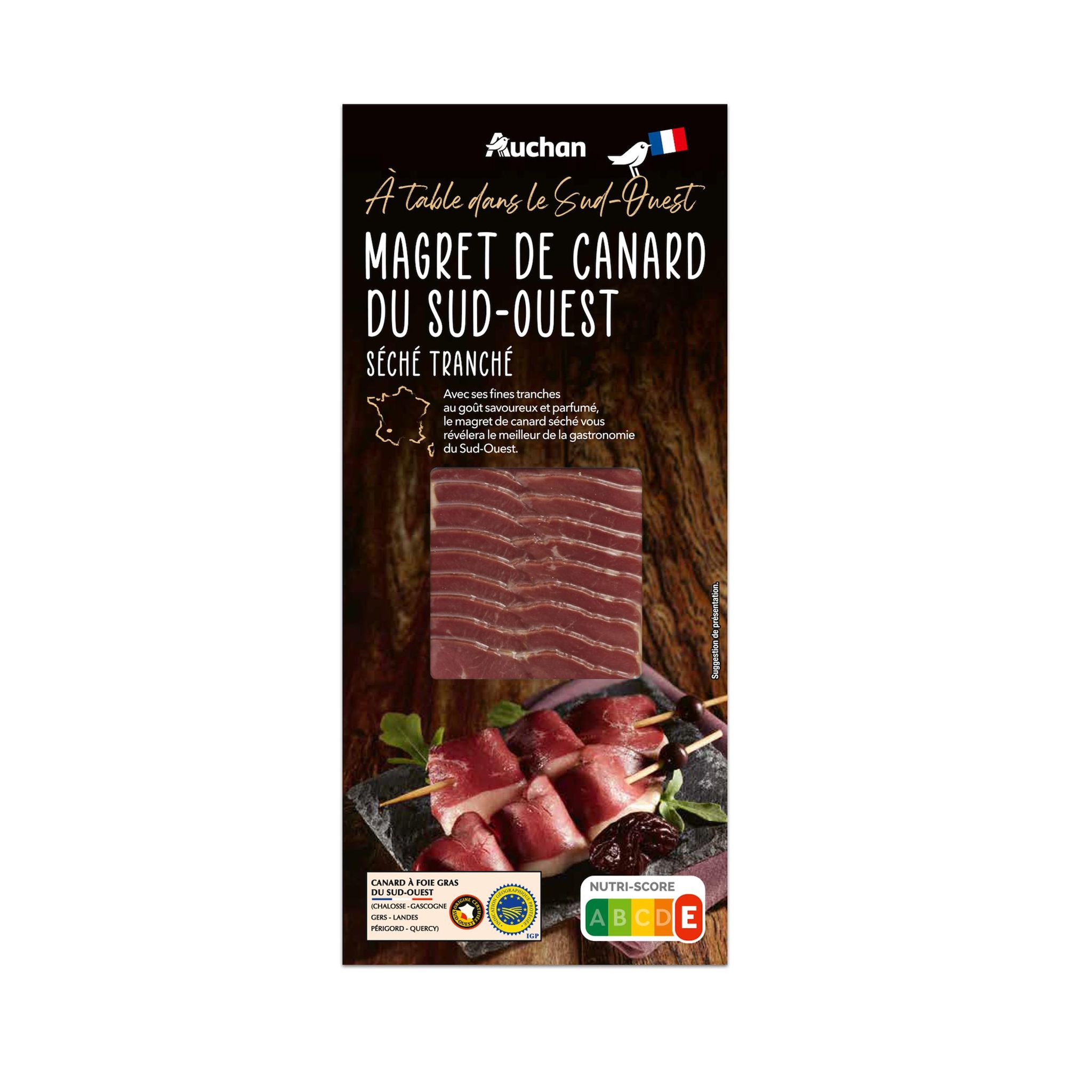 AUCHAN TERROIR Magret de canard du Sud-Ouest séché tranché 70g