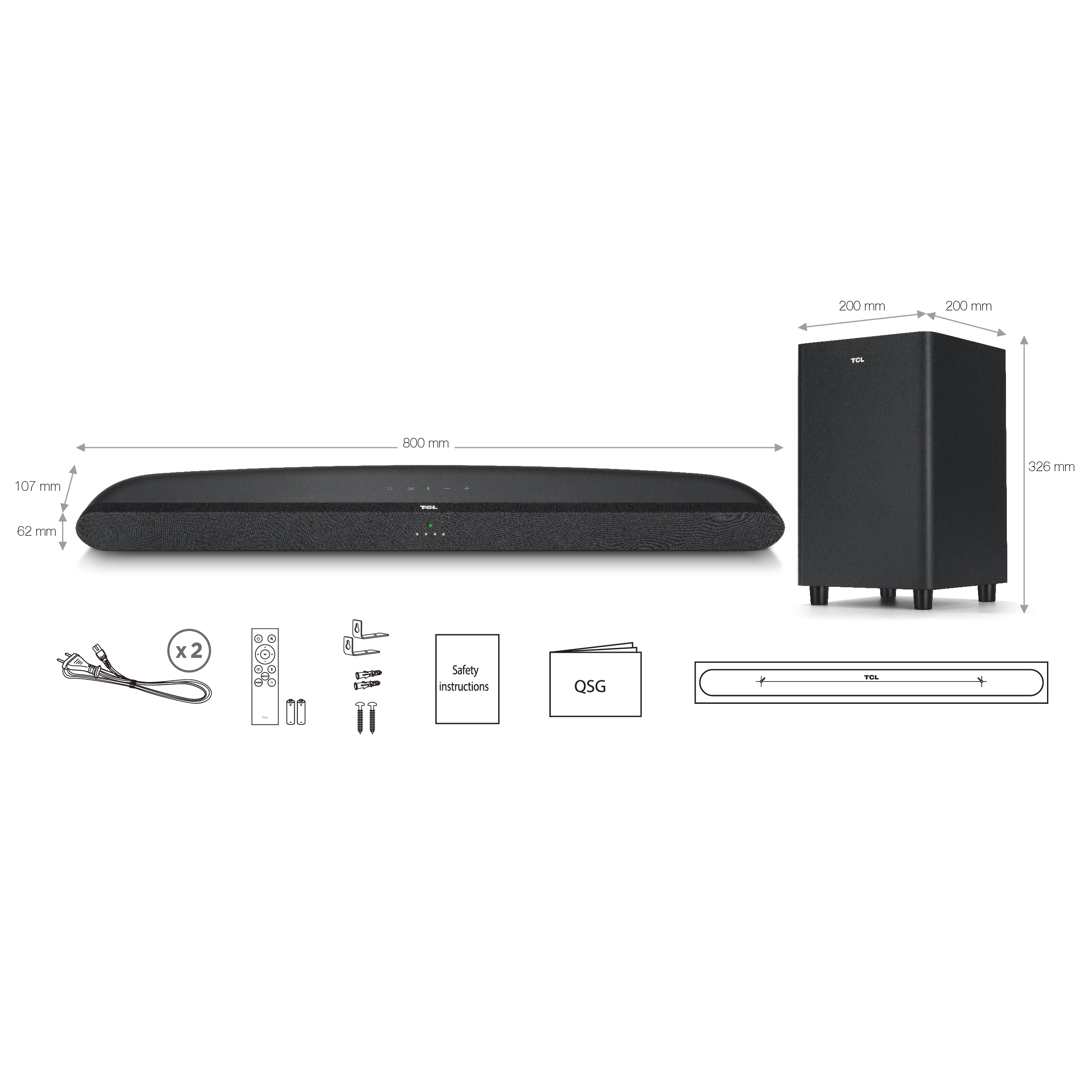 Voir la diapositive 4 : TCL Barre de son TS6110 avec caisson de basse sans fil