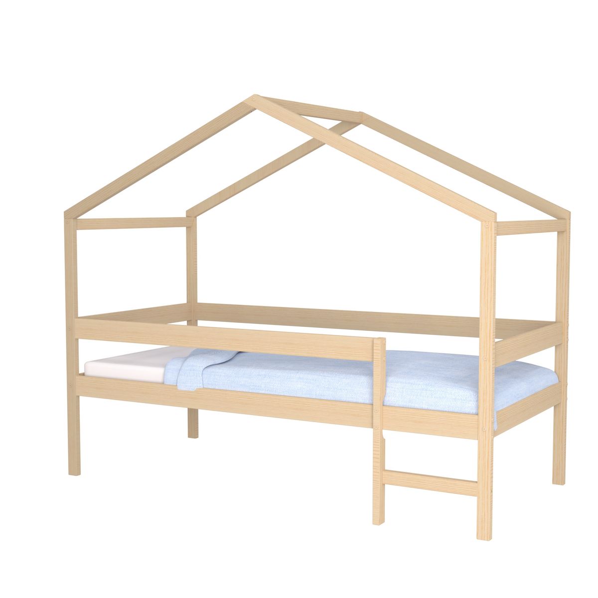 Lit cabane bois massif 90x190 cm avec sommier barrière et échelle ELIO