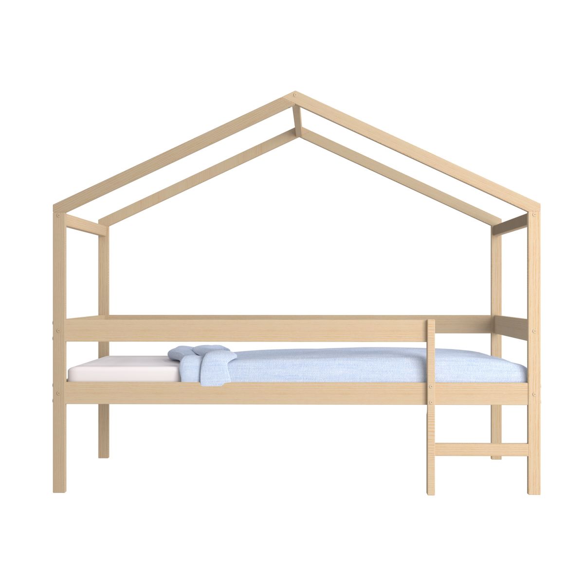 Lit cabane bois massif 90x190 cm avec sommier barrière et échelle ELIO
