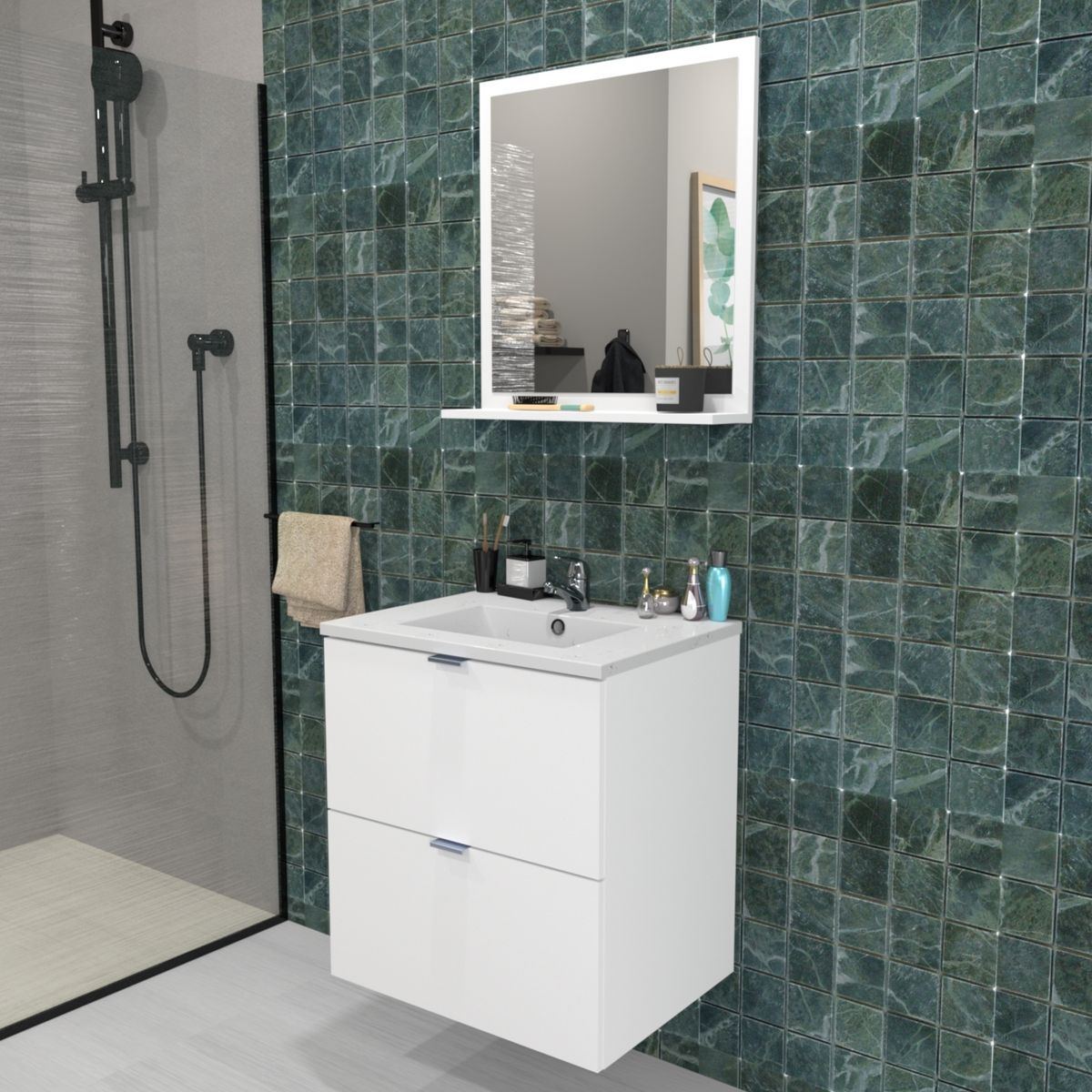 Lit cabane bois massif 90x190 cm avec sommier barrière et échelle ELIO